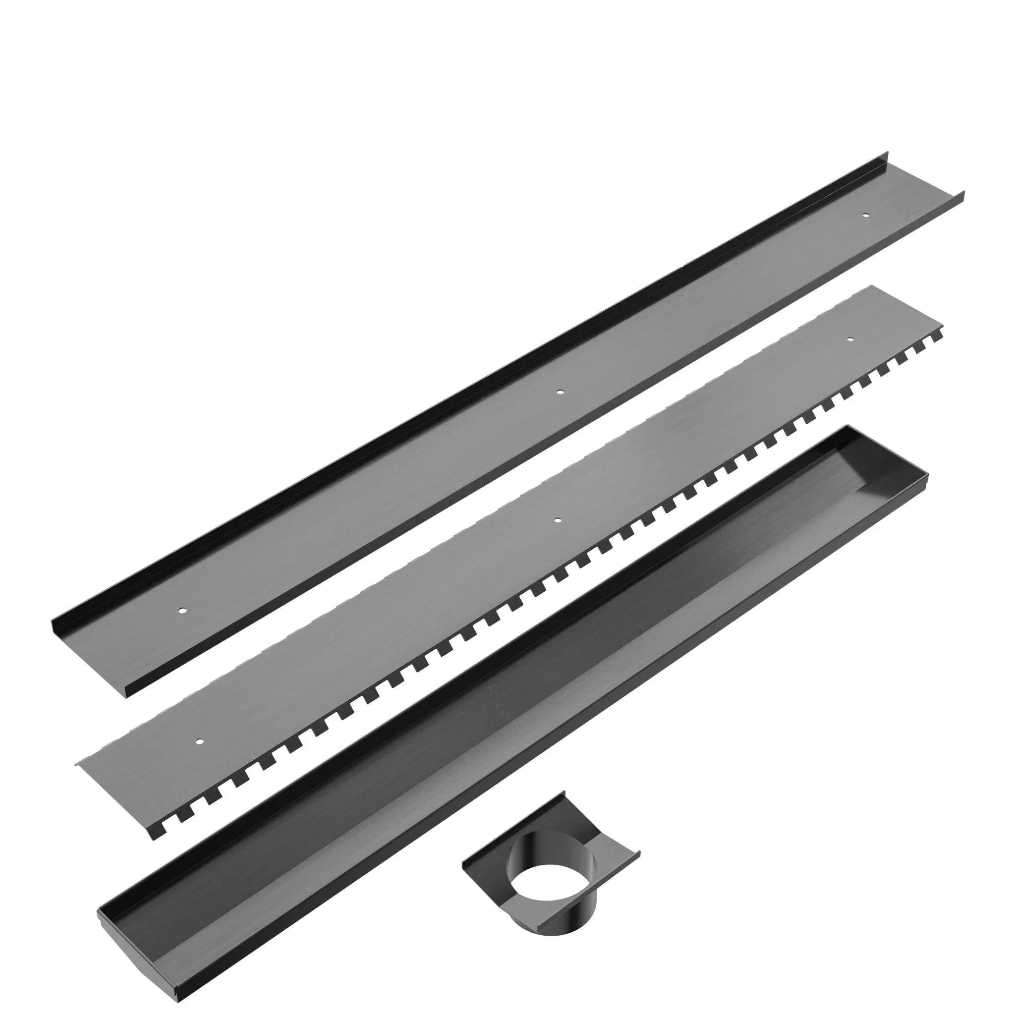 NERO TILE INSERT V CHANNEL FLOOR GRATE 89MM OUTLET WITHOUT OUTLET AND HOLE SAW GUN METAL - Ideal Bathroom CentreNRFG001GM