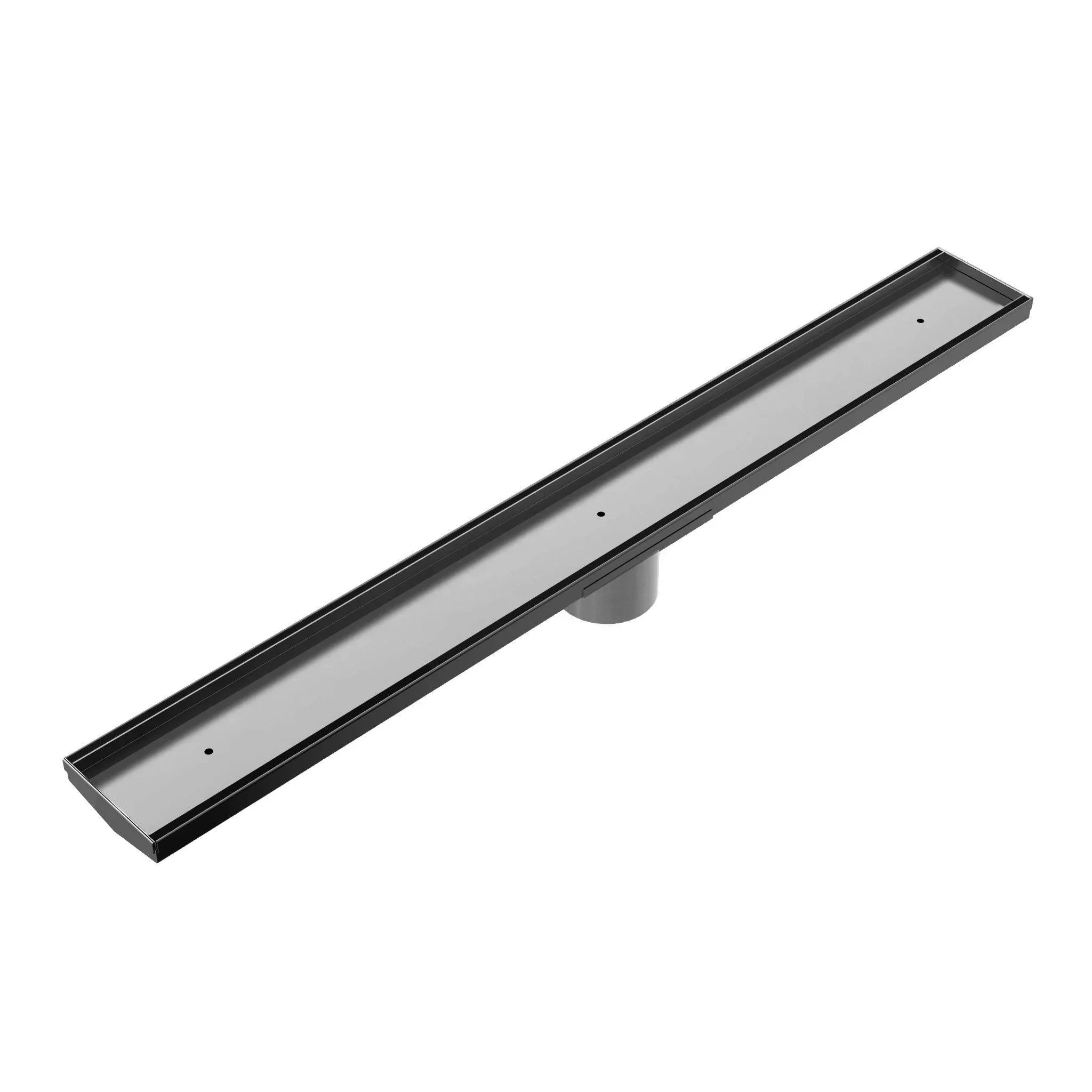 NERO TILE INSERT V CHANNEL FLOOR GRATE 89MM OUTLET WITHOUT OUTLET AND HOLE SAW GUN METAL - Ideal Bathroom CentreNRFG001GM