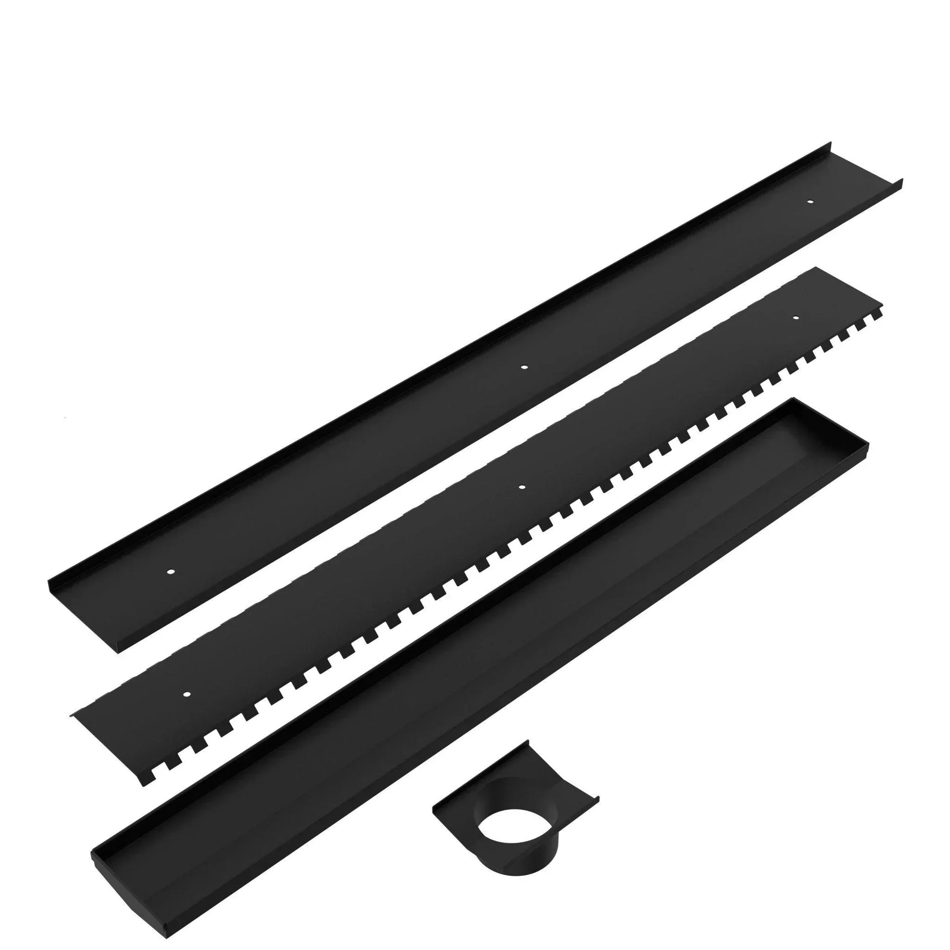 NERO TILE INSERT V CHANNEL FLOOR GRATE 89MM OUTLET WITHOUT OUTLET AND HOLE SAW MATTE BLACK - Ideal Bathroom CentreNRFG001MB