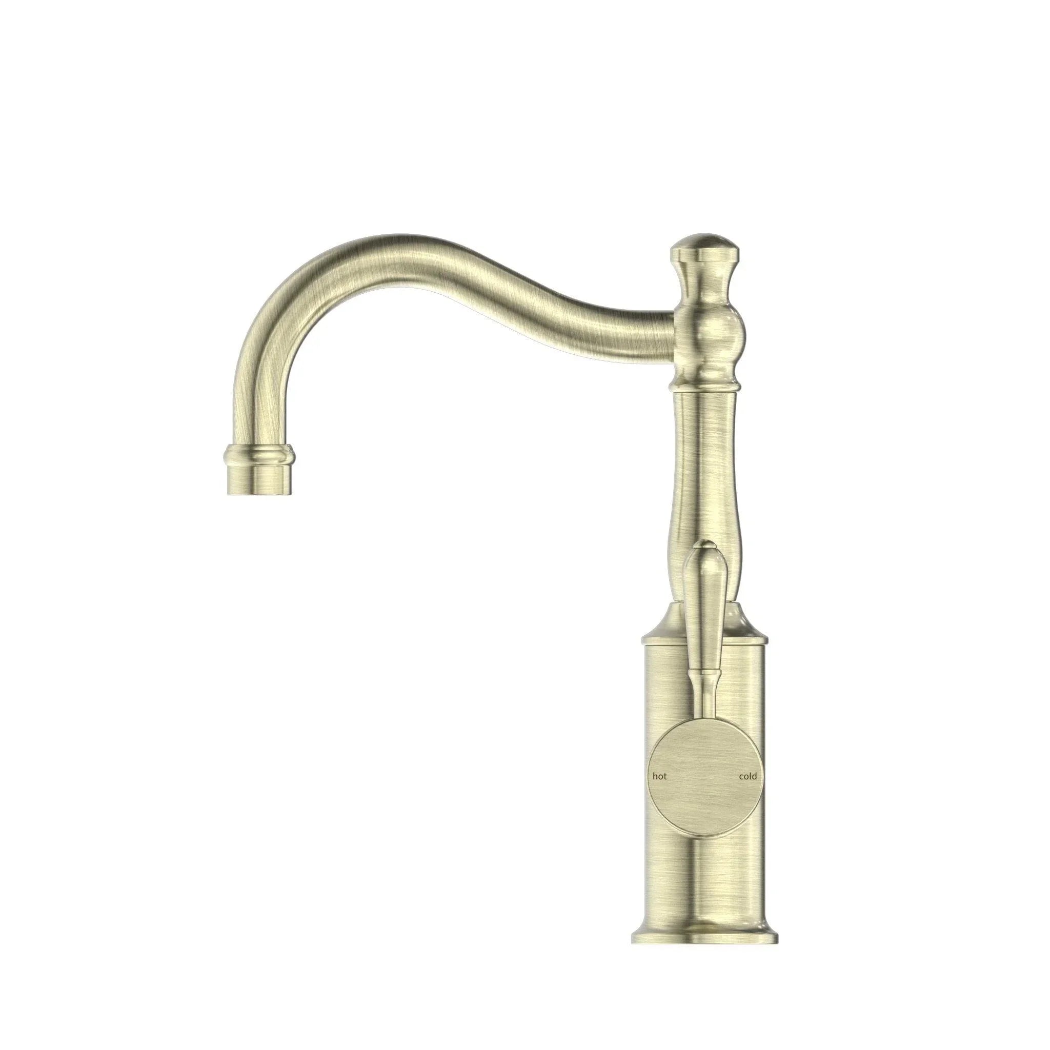 NERO YORK BASIN MIXER HOOK SPOUT WITH METAL LEVER AGED BRASS - Ideal Bathroom CentreNR69210202AB