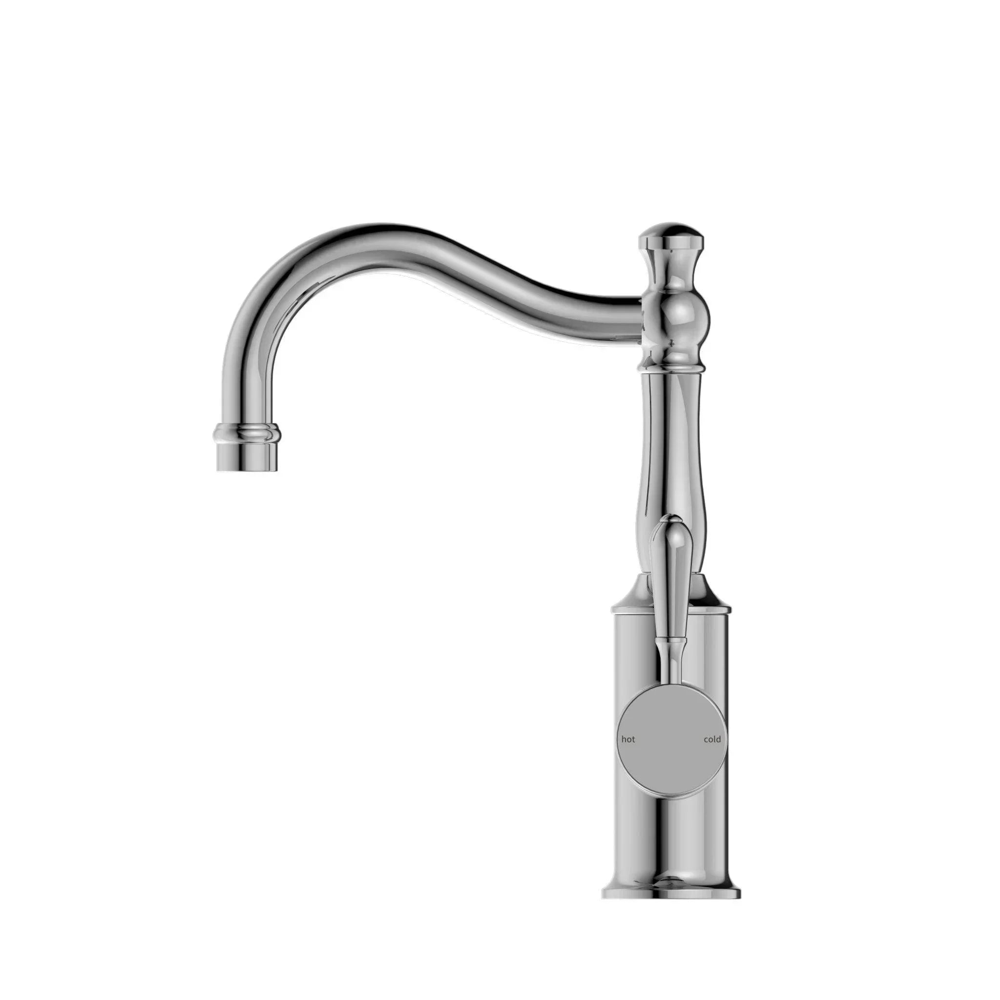 NERO YORK BASIN MIXER HOOK SPOUT WITH METAL LEVER CHROME - Ideal Bathroom CentreNR69210202CH
