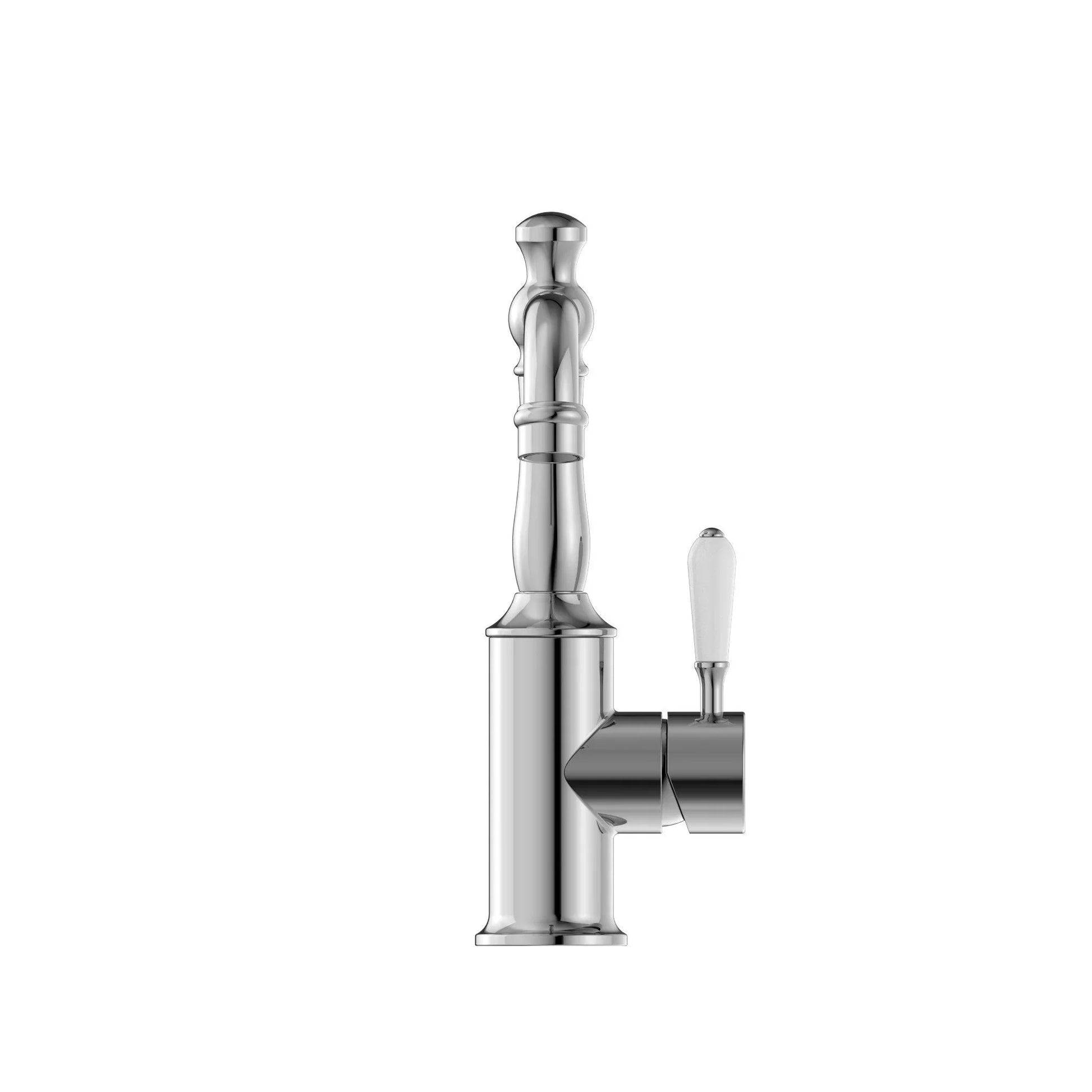 NERO YORK BASIN MIXER HOOK SPOUT WITH WHITE PORCELAIN LEVER CHROME - Ideal Bathroom CentreNR69210201CH