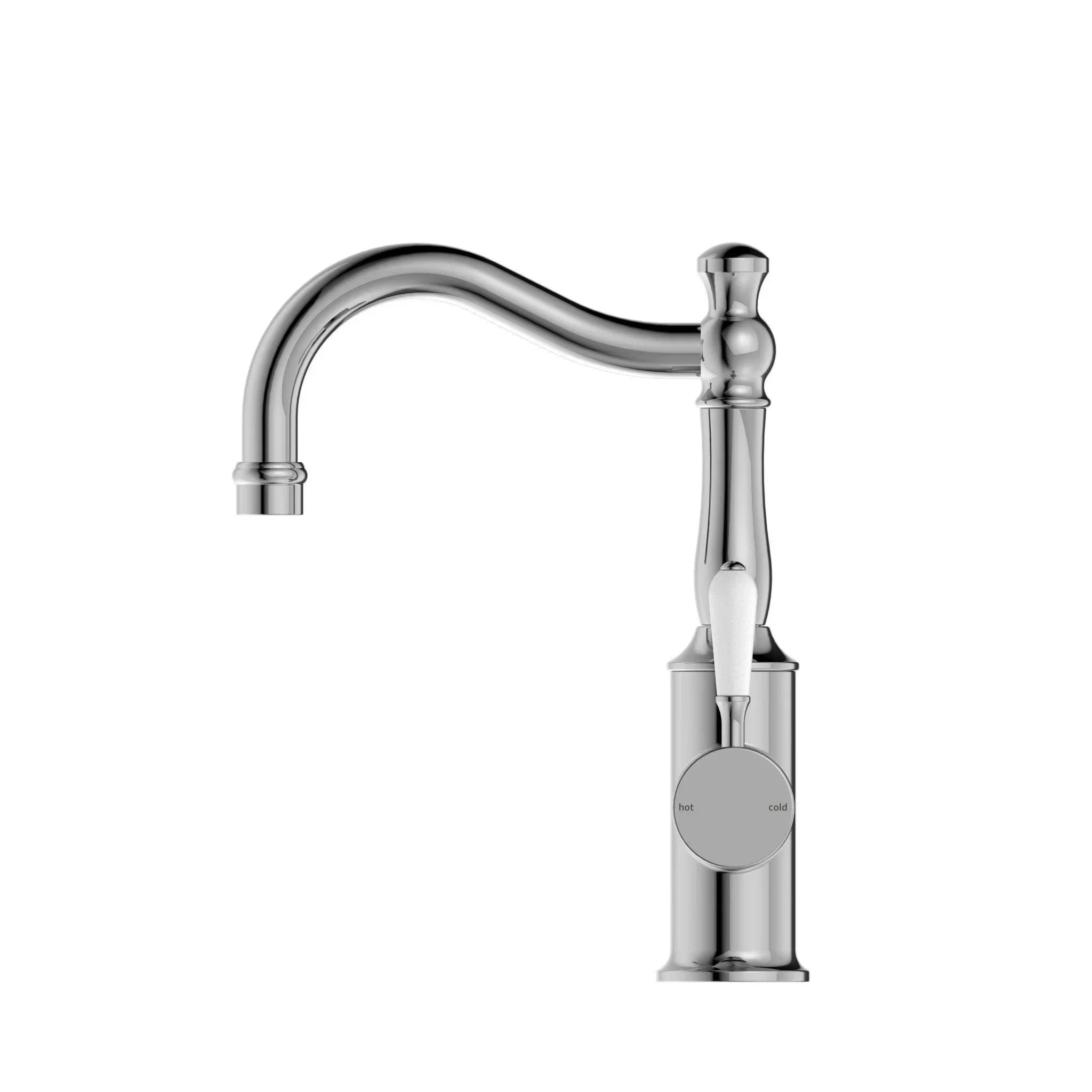 NERO YORK BASIN MIXER HOOK SPOUT WITH WHITE PORCELAIN LEVER CHROME - Ideal Bathroom CentreNR69210201CH