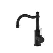 NERO YORK BASIN MIXER HOOK SPOUT WITH WHITE PORCELAIN LEVER MATTE BLACK - Ideal Bathroom CentreNR69210201MB