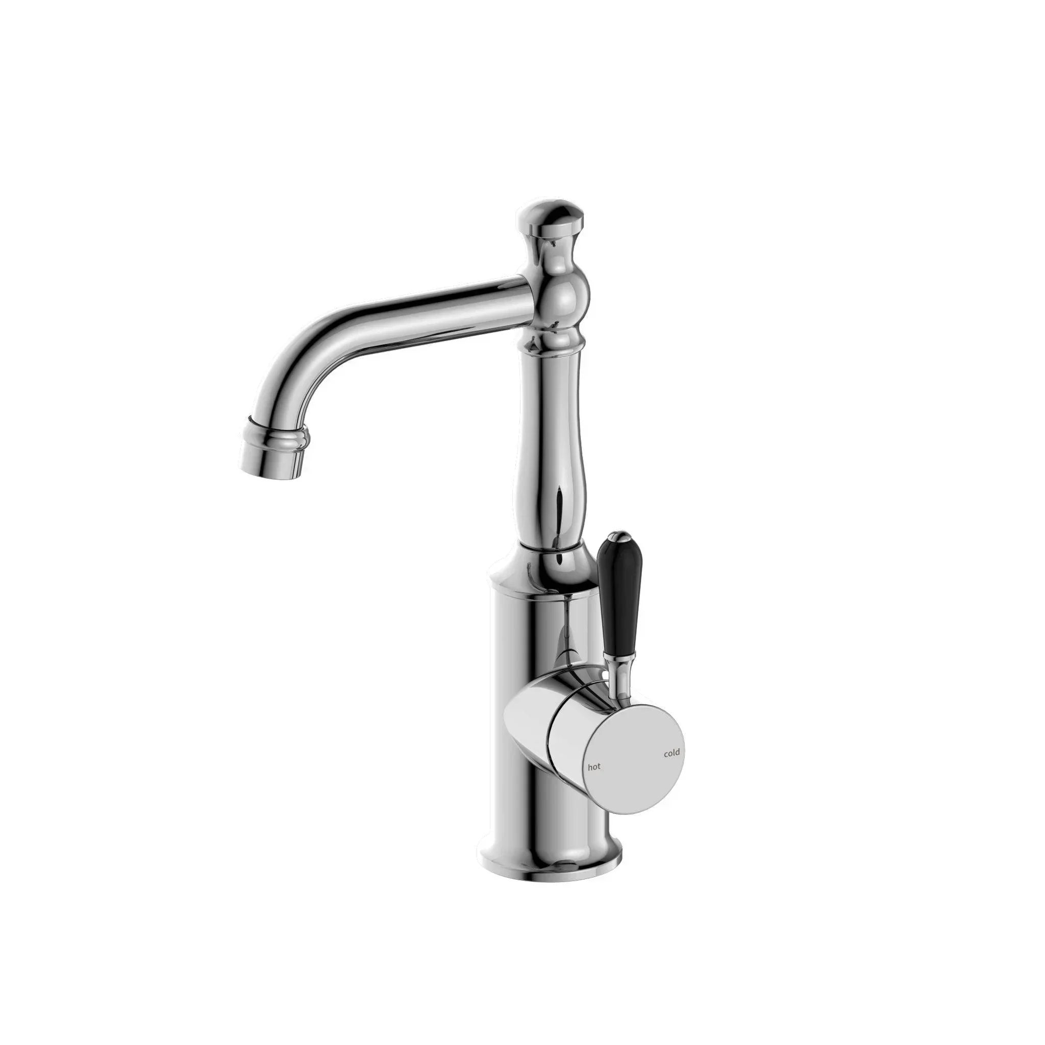 NERO YORK BASIN MIXER WITH BLACK PORCELAIN LEVER CHROME - Ideal Bathroom CentreNR69210103CH