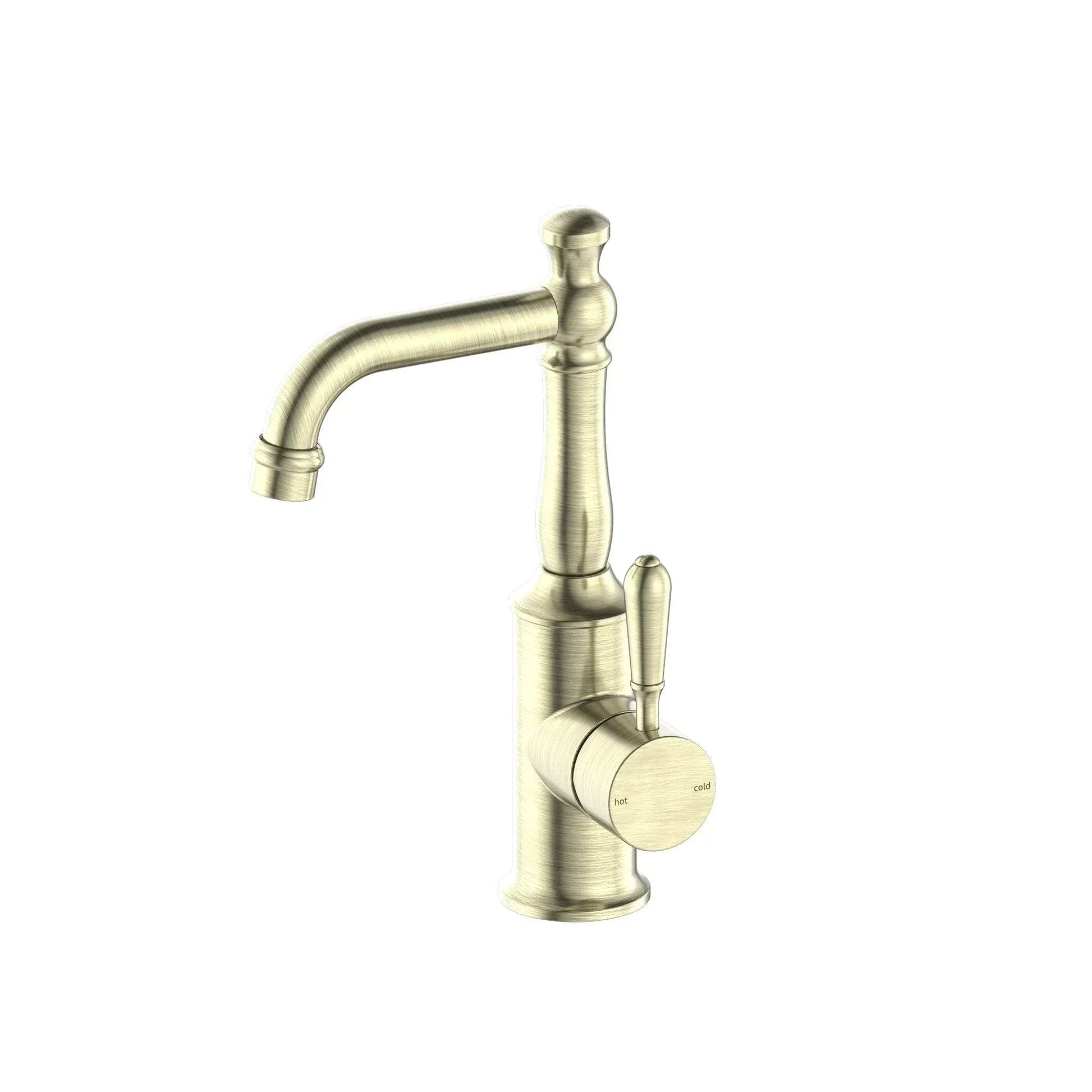 NERO YORK BASIN MIXER WITH METAL LEVER AGED BRASS - Ideal Bathroom CentreNR69210102AB