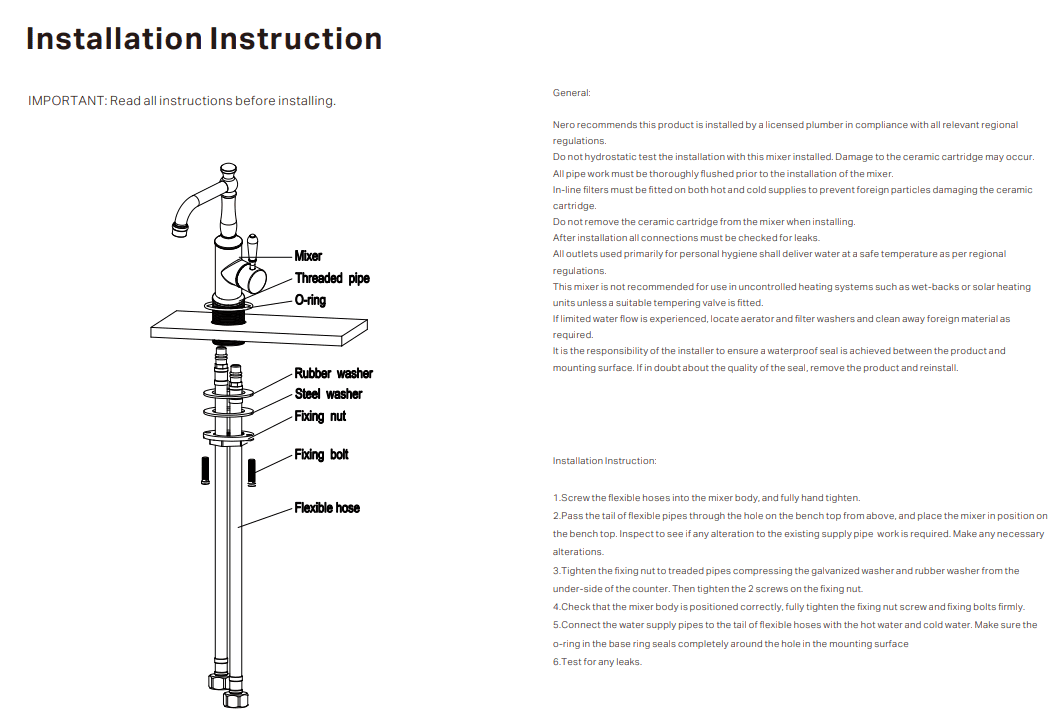NERO YORK BASIN MIXER WITH METAL LEVER CHROME - Ideal Bathroom CentreNR69210102CH