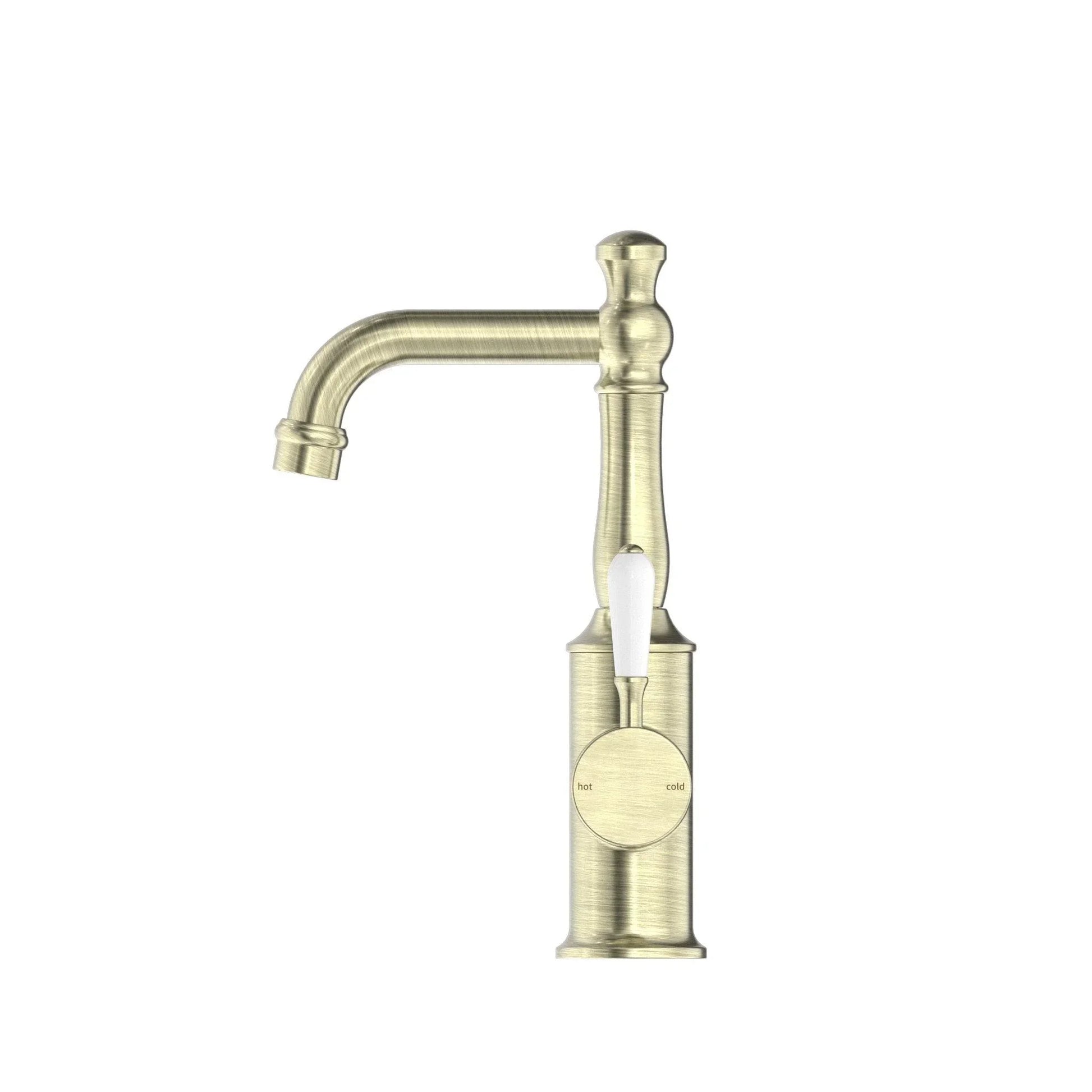 NERO YORK BASIN MIXER WITH WHITE PORCELAIN LEVER AGED BRASS - Ideal Bathroom CentreNR69210101AB