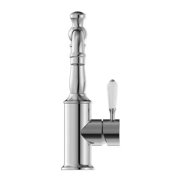 NERO YORK BASIN MIXER WITH WHITE PORCELAIN LEVER CHROME - Ideal Bathroom CentreNR69210101CH