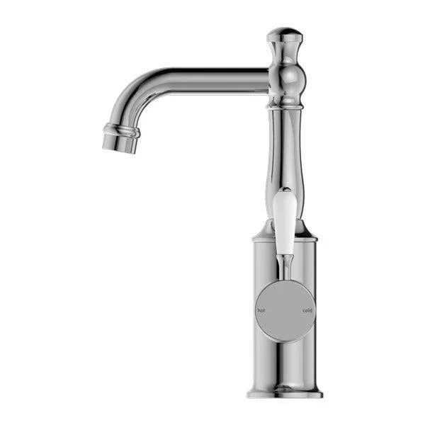 NERO YORK BASIN MIXER WITH WHITE PORCELAIN LEVER CHROME - Ideal Bathroom CentreNR69210101CH