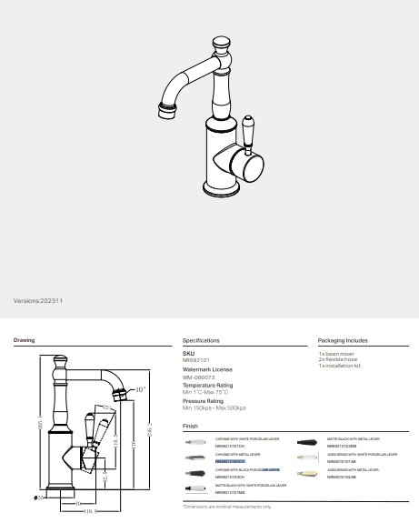 NERO YORK BASIN MIXER WITH WHITE PORCELAIN LEVER CHROME - Ideal Bathroom CentreNR69210101CH