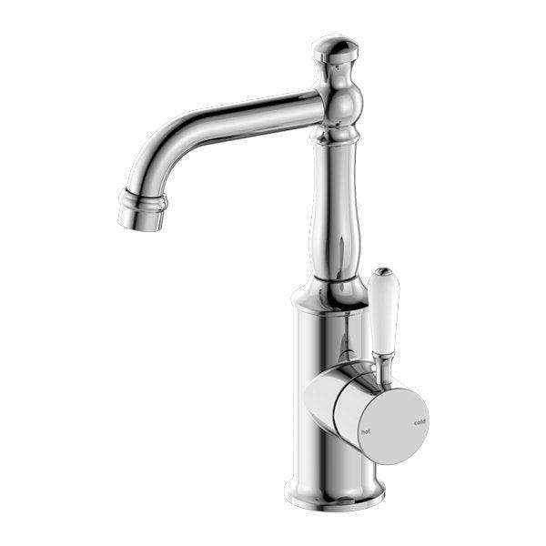 NERO YORK BASIN MIXER WITH WHITE PORCELAIN LEVER CHROME - Ideal Bathroom CentreNR69210101CH