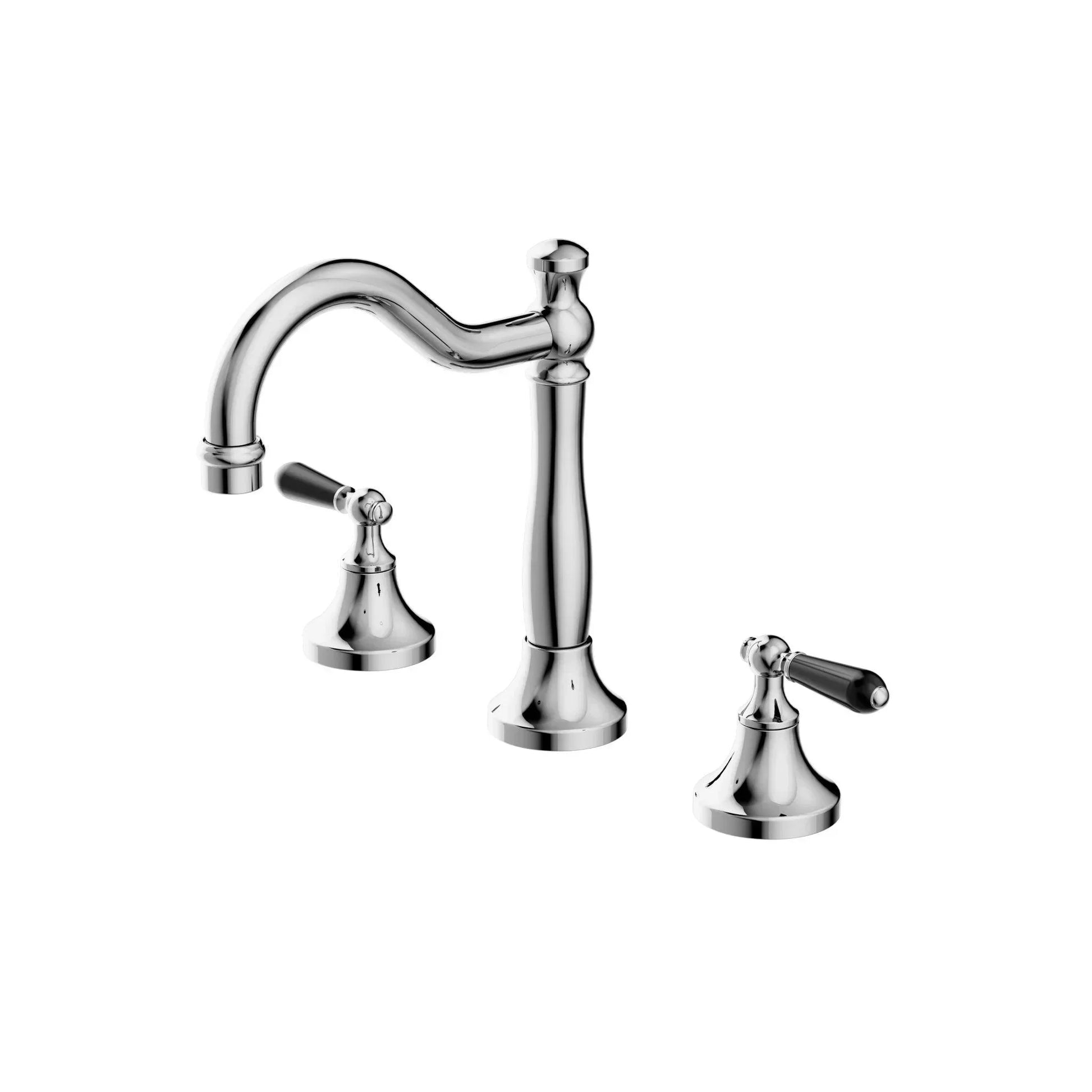 NERO YORK BASIN SET WITH BLACK PORCELAIN LEVER CHROME - Ideal Bathroom CentreNR692102a03CH