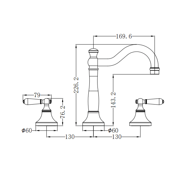 NERO YORK BASIN SET WITH METAL LEVER AGED BRASS - Ideal Bathroom CentreNR692102a02AB