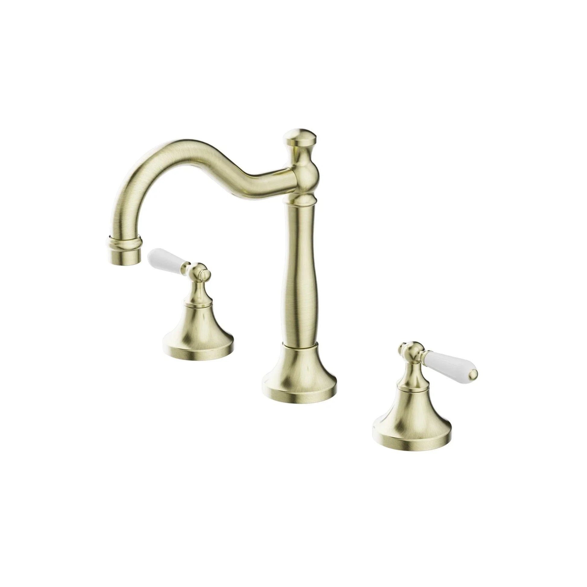 NERO YORK BASIN SET WITH WHITE PORCELAIN LEVER AGED BRASS - Ideal Bathroom CentreNR692102a01AB