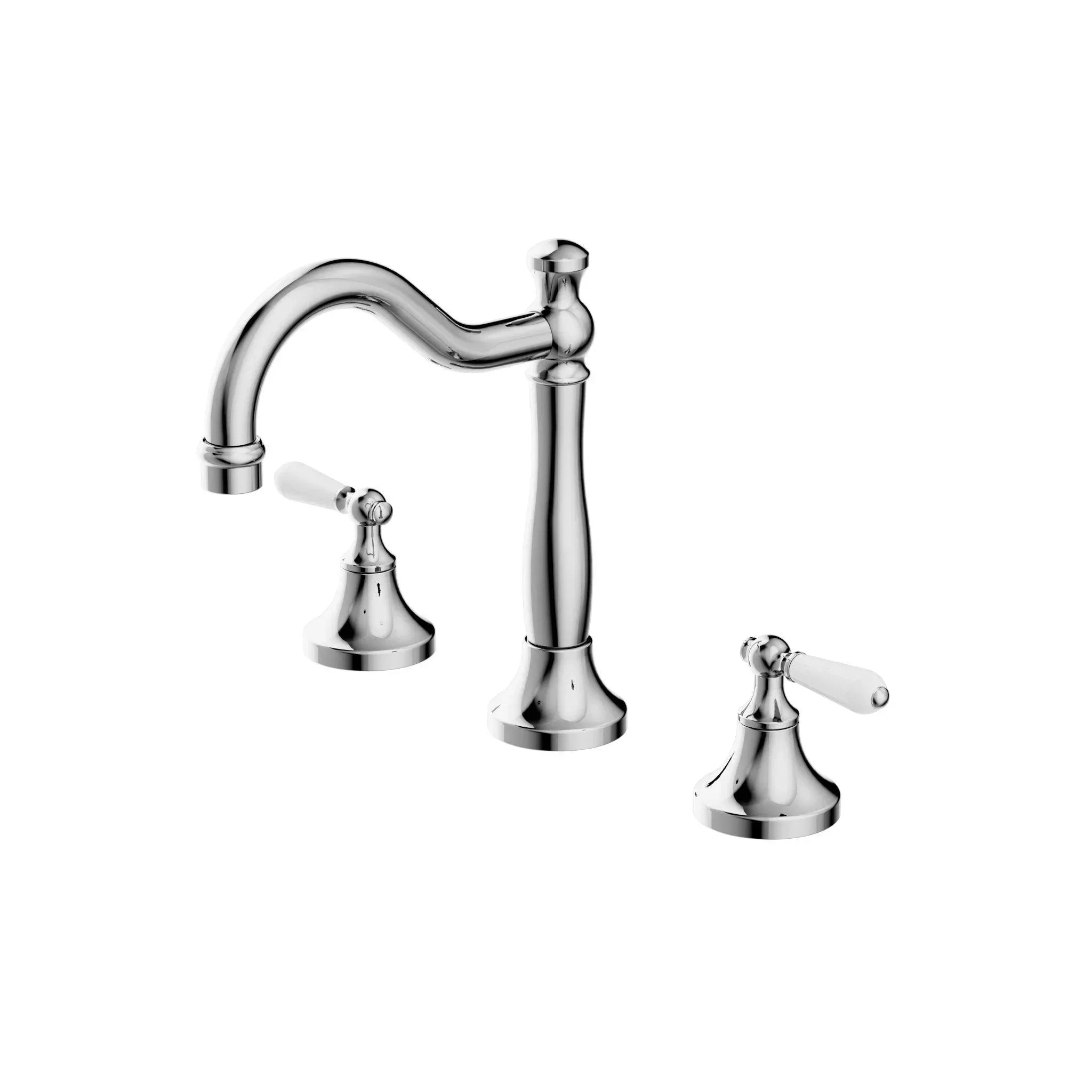NERO YORK BASIN SET WITH WHITE PORCELAIN LEVER CHROME - Ideal Bathroom CentreNR692102a01CH
