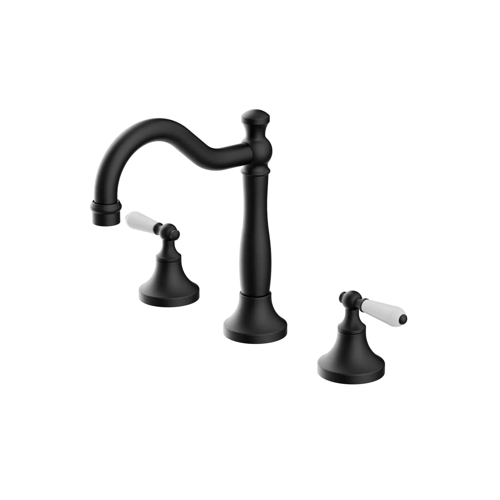 NERO YORK BASIN SET WITH WHITE PORCELAIN LEVER MATTE BLACK - Ideal Bathroom CentreNR692102a01MB