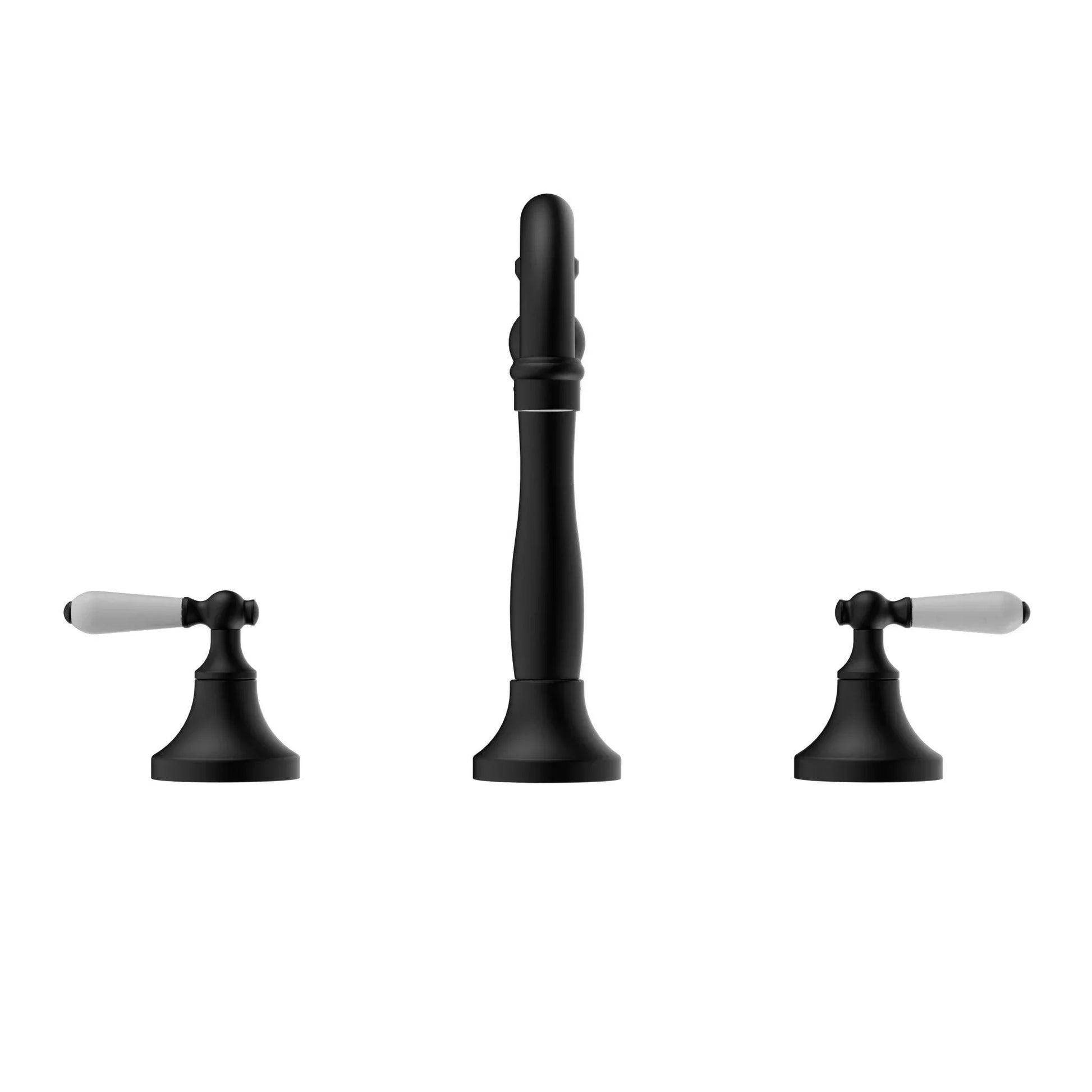 NERO YORK BASIN SET WITH WHITE PORCELAIN LEVER MATTE BLACK - Ideal Bathroom CentreNR692102a01MB