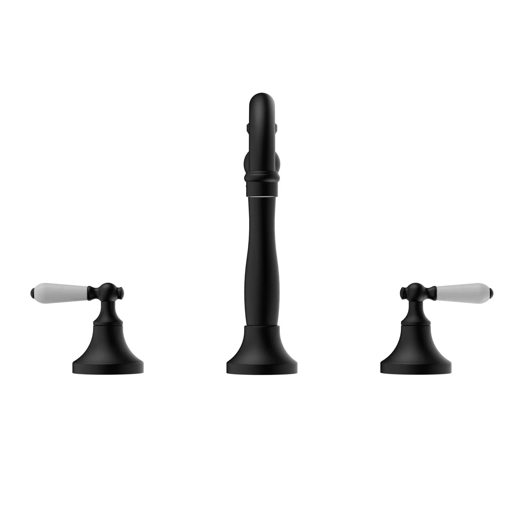 NERO YORK BASIN SET WITH WHITE PORCELAIN LEVER MATTE BLACK - Ideal Bathroom CentreNR692102a01MB