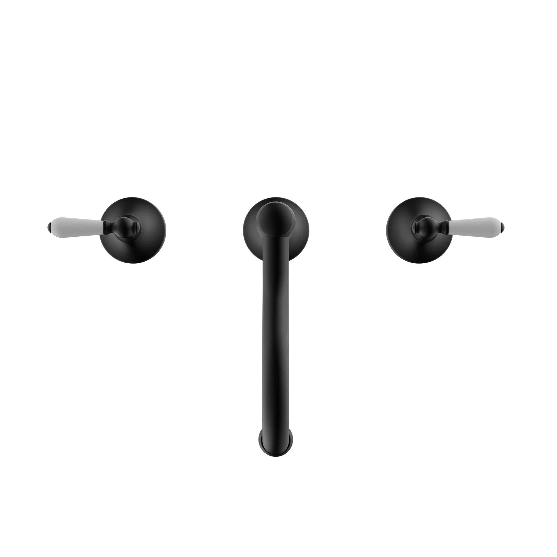 NERO YORK BASIN SET WITH WHITE PORCELAIN LEVER MATTE BLACK - Ideal Bathroom CentreNR692102a01MB