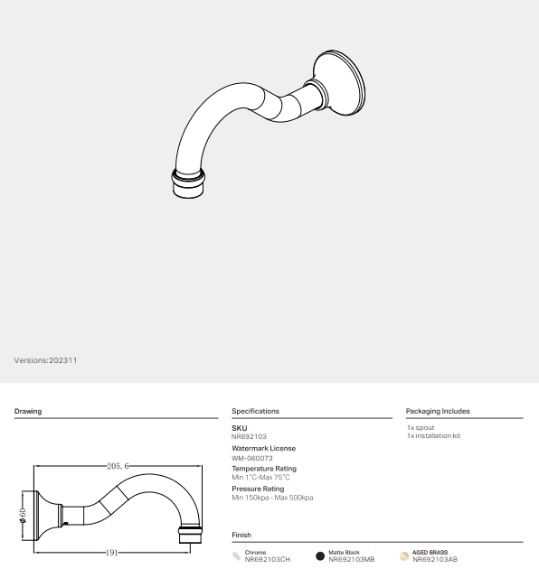 NERO YORK BASIN/BATH SPOUT ONLY MATTE BLACK - Ideal Bathroom CentreNR692103MB