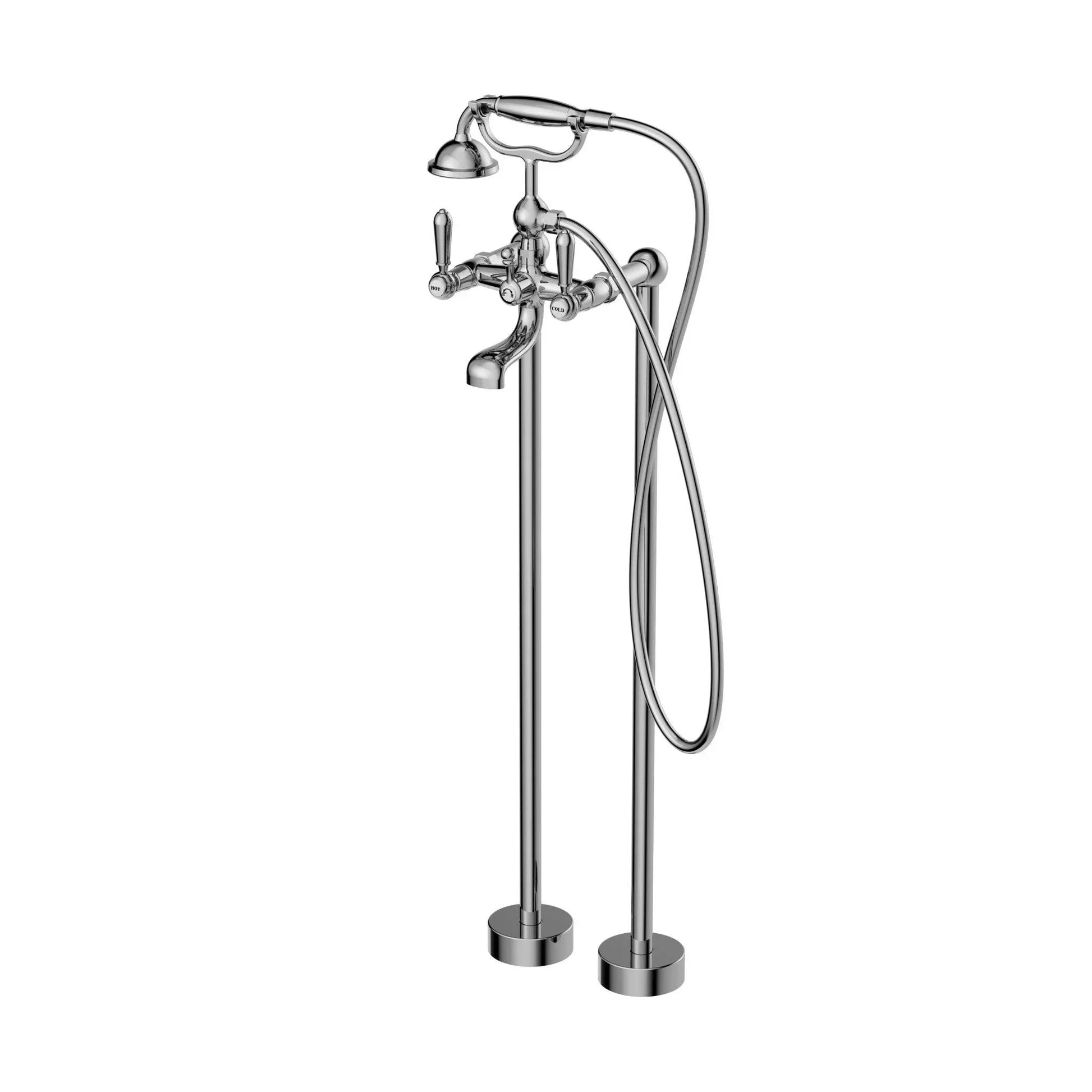 NERO YORK FREESTANDING BATH MIXER WITH METAL HAND SHOWER CHROME - Ideal Bathroom CentreNR692103a02CH