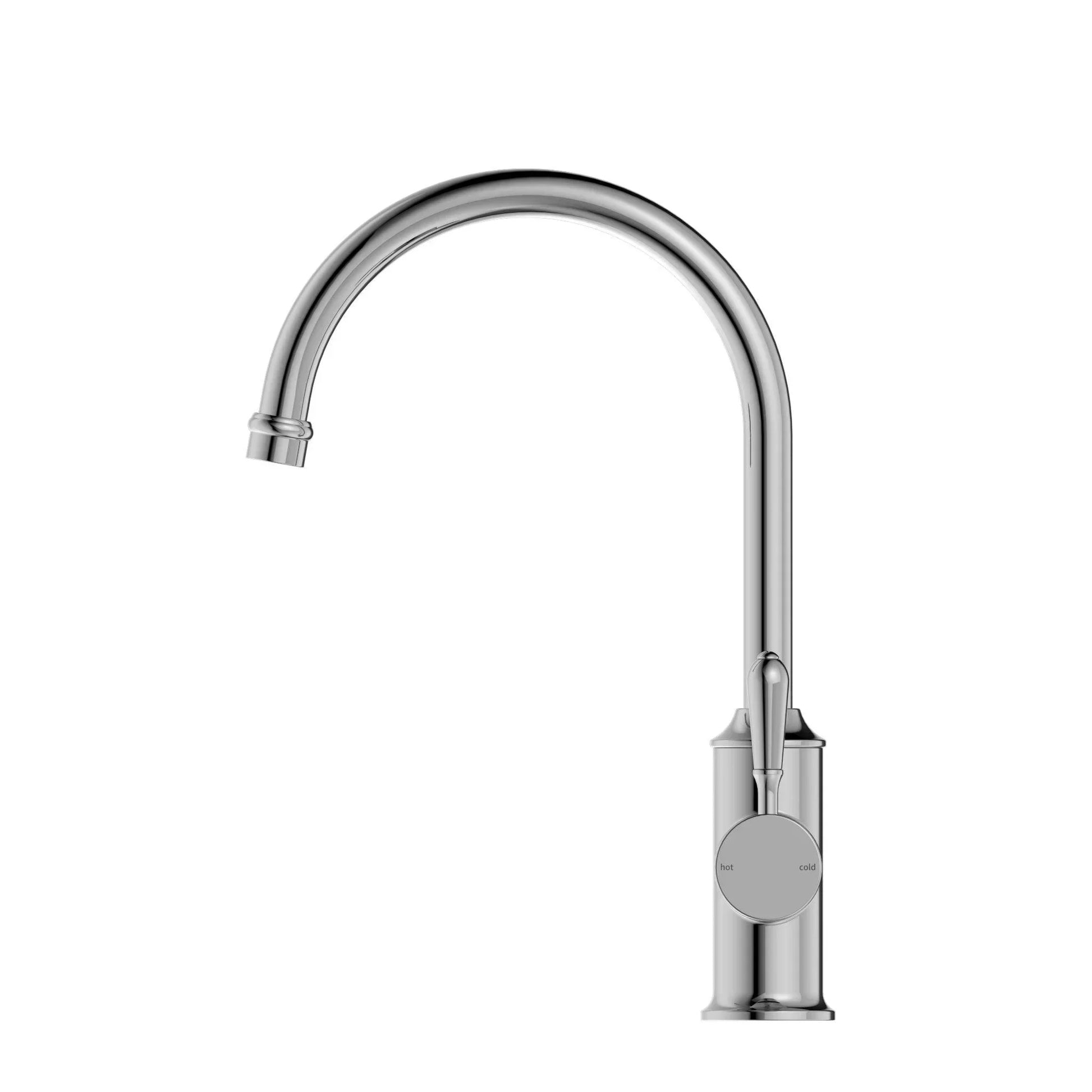 NERO YORK KITCHEN MIXER GOOSNECK SPOUT WITH METAL LEVER CHROME - Ideal Bathroom CentreNR69210602CH