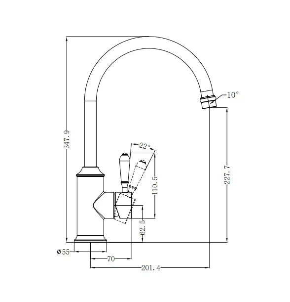 NERO YORK KITCHEN MIXER GOOSNECK SPOUT WITH METAL LEVER MATTE BLACK - Ideal Bathroom CentreNR69210602MB