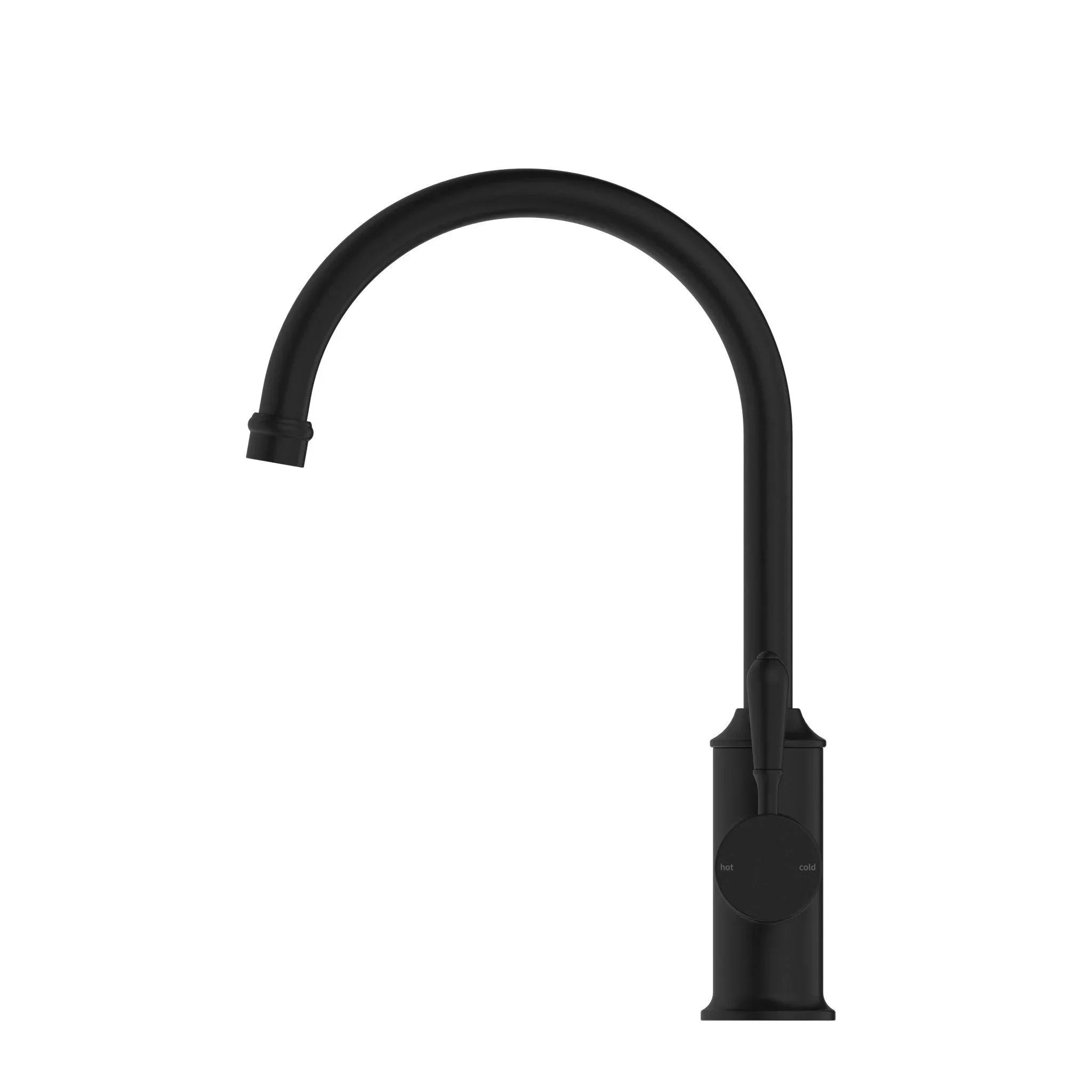 NERO YORK KITCHEN MIXER GOOSNECK SPOUT WITH METAL LEVER MATTE BLACK - Ideal Bathroom CentreNR69210602MB