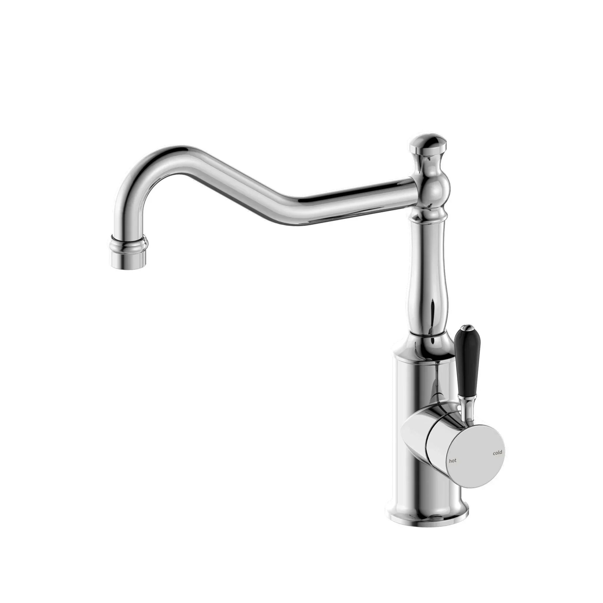 NERO YORK KITCHEN MIXER HOOK SPOUT WITH BLACK PORCELAIN LEVER CHROME - Ideal Bathroom CentreNR69210703CH