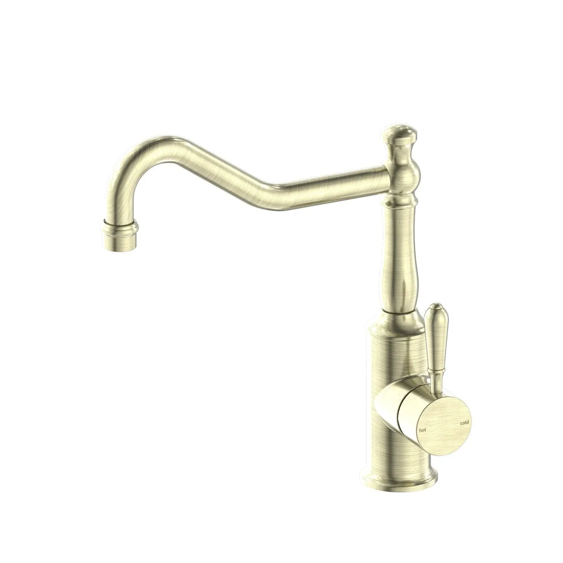 NERO YORK KITCHEN MIXER HOOK SPOUT WITH METAL LEVER AGED BRASS - Ideal Bathroom CentreNR69210702AB