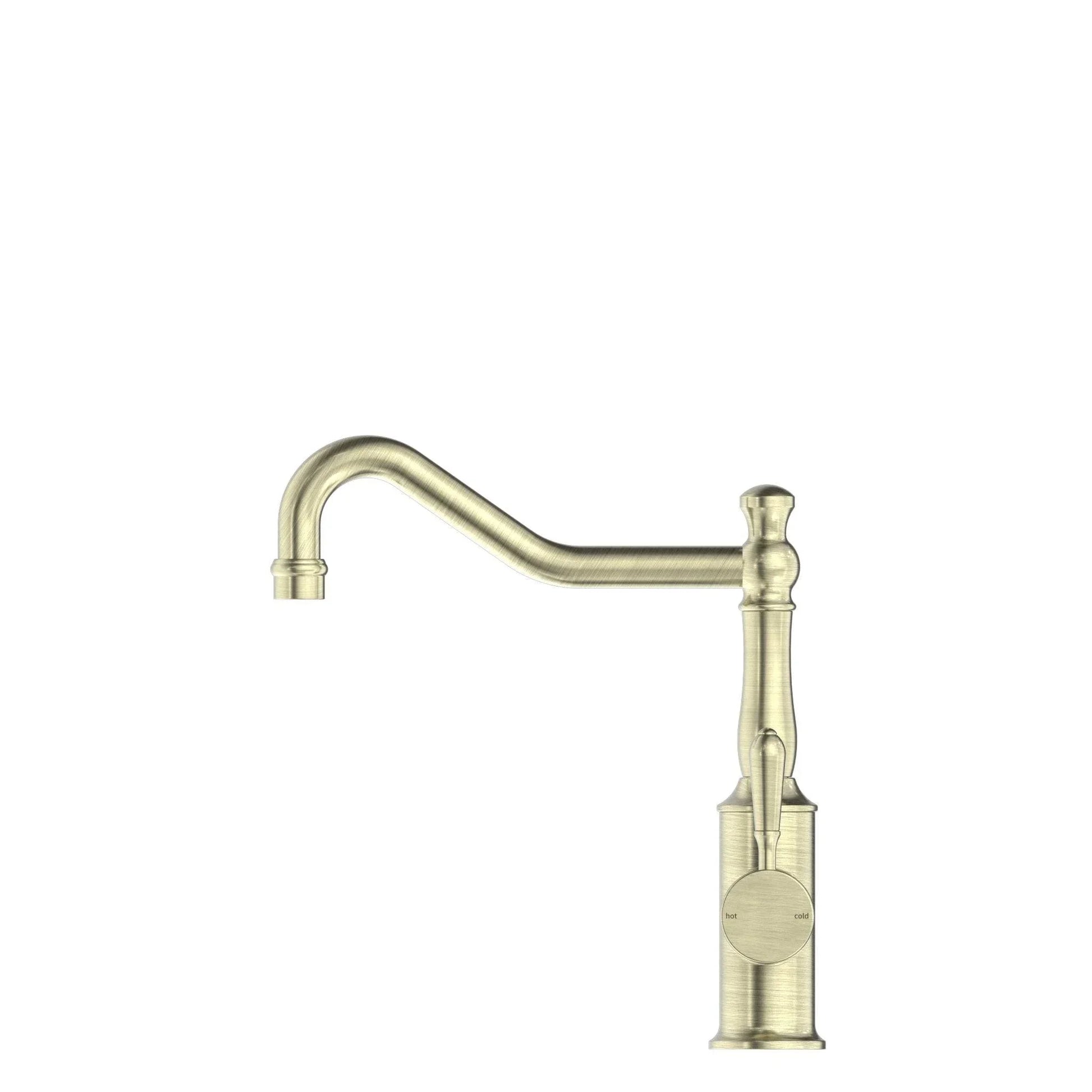 NERO YORK KITCHEN MIXER HOOK SPOUT WITH METAL LEVER AGED BRASS - Ideal Bathroom CentreNR69210702AB