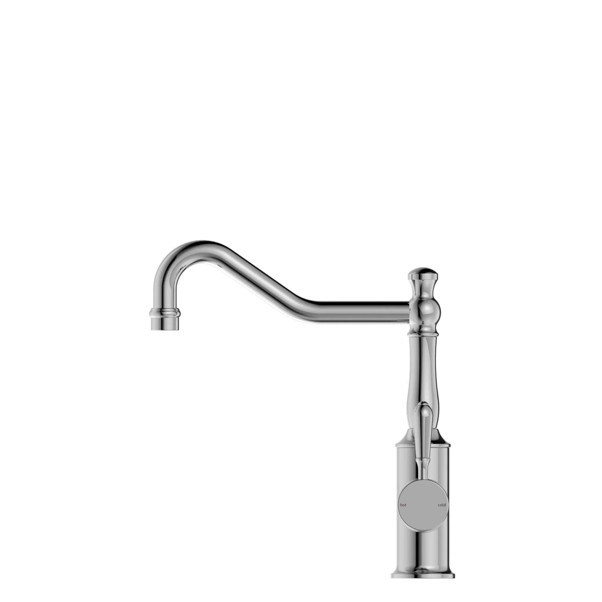 NERO YORK KITCHEN MIXER HOOK SPOUT WITH METAL LEVER CHROME - Ideal Bathroom CentreNR69210702CH