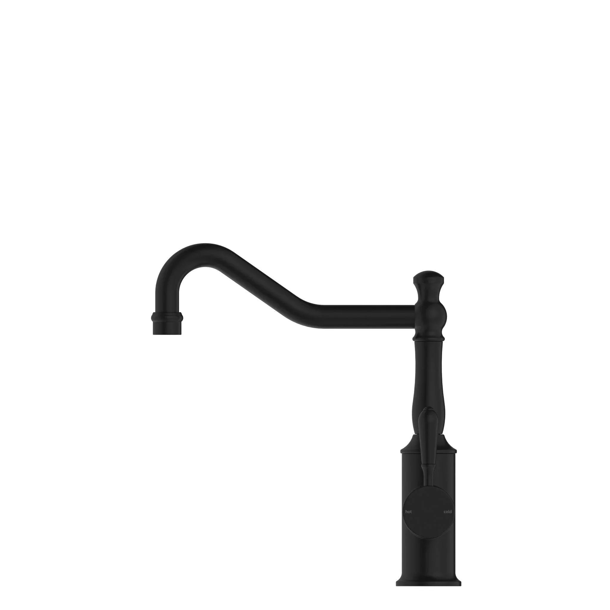 NERO YORK KITCHEN MIXER HOOK SPOUT WITH METAL LEVER MATTE BLACK - Ideal Bathroom CentreNR69210702MB