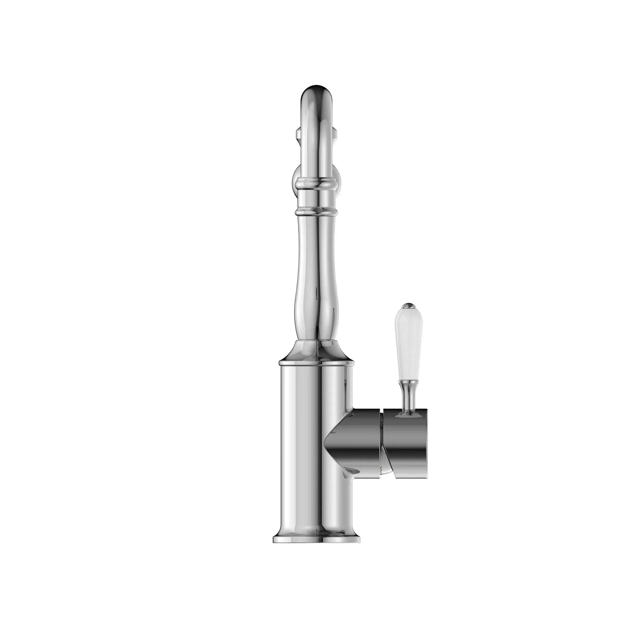 NERO YORK KITCHEN MIXER HOOK SPOUT WITH WHITE PORCELAIN LEVER CHROME - Ideal Bathroom CentreNR69210701CH