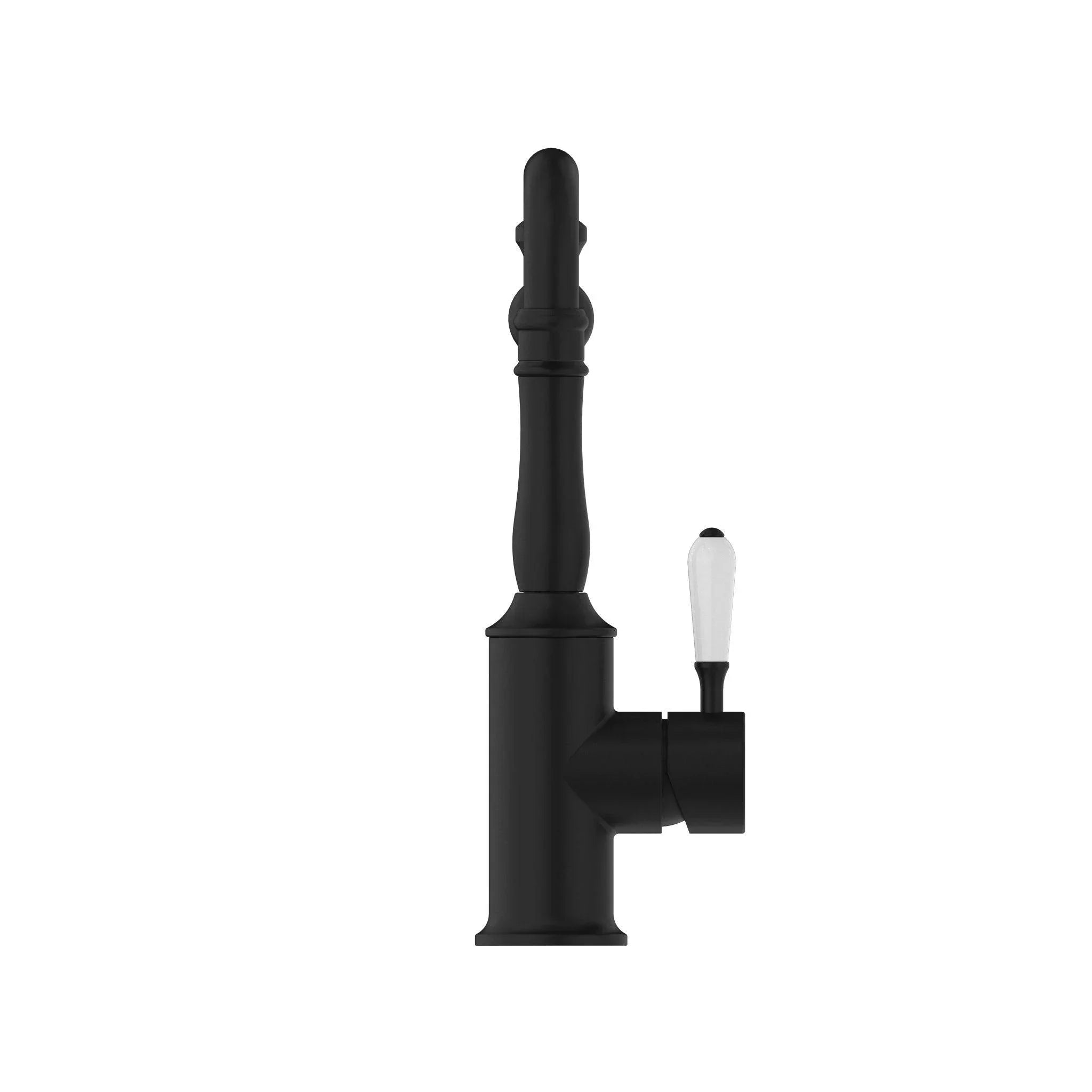 NERO YORK KITCHEN MIXER HOOK SPOUT WITH WHITE PORCELAIN LEVER MATTE BLACK - Ideal Bathroom CentreNR69210701MB