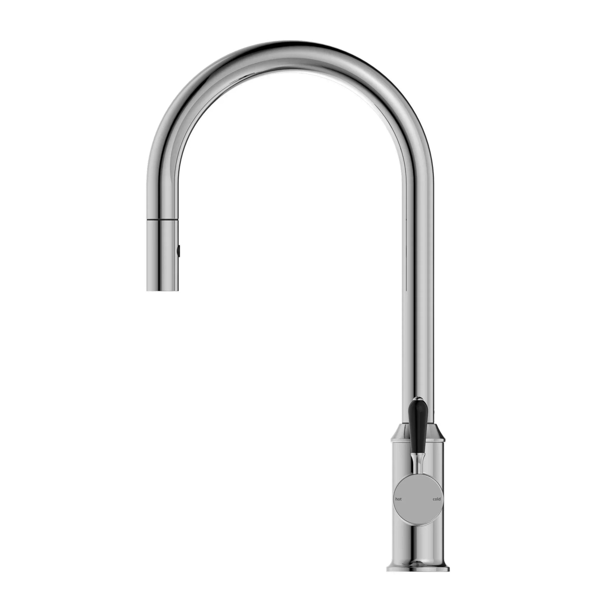 NERO YORK PULL OUT SINK MIXER WITH VEGIE SPRAY FUNCTION WITH BLACK PORCELAIN LEVER CHROME - Ideal Bathroom CentreNR69210803CH