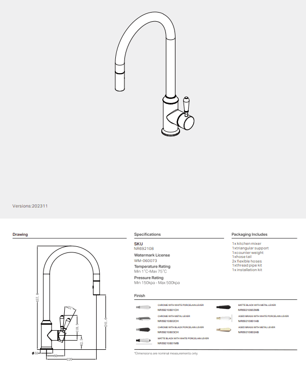 NERO YORK PULL OUT SINK MIXER WITH VEGIE SPRAY FUNCTION WITH BLACK PORCELAIN LEVER CHROME - Ideal Bathroom CentreNR69210803CH