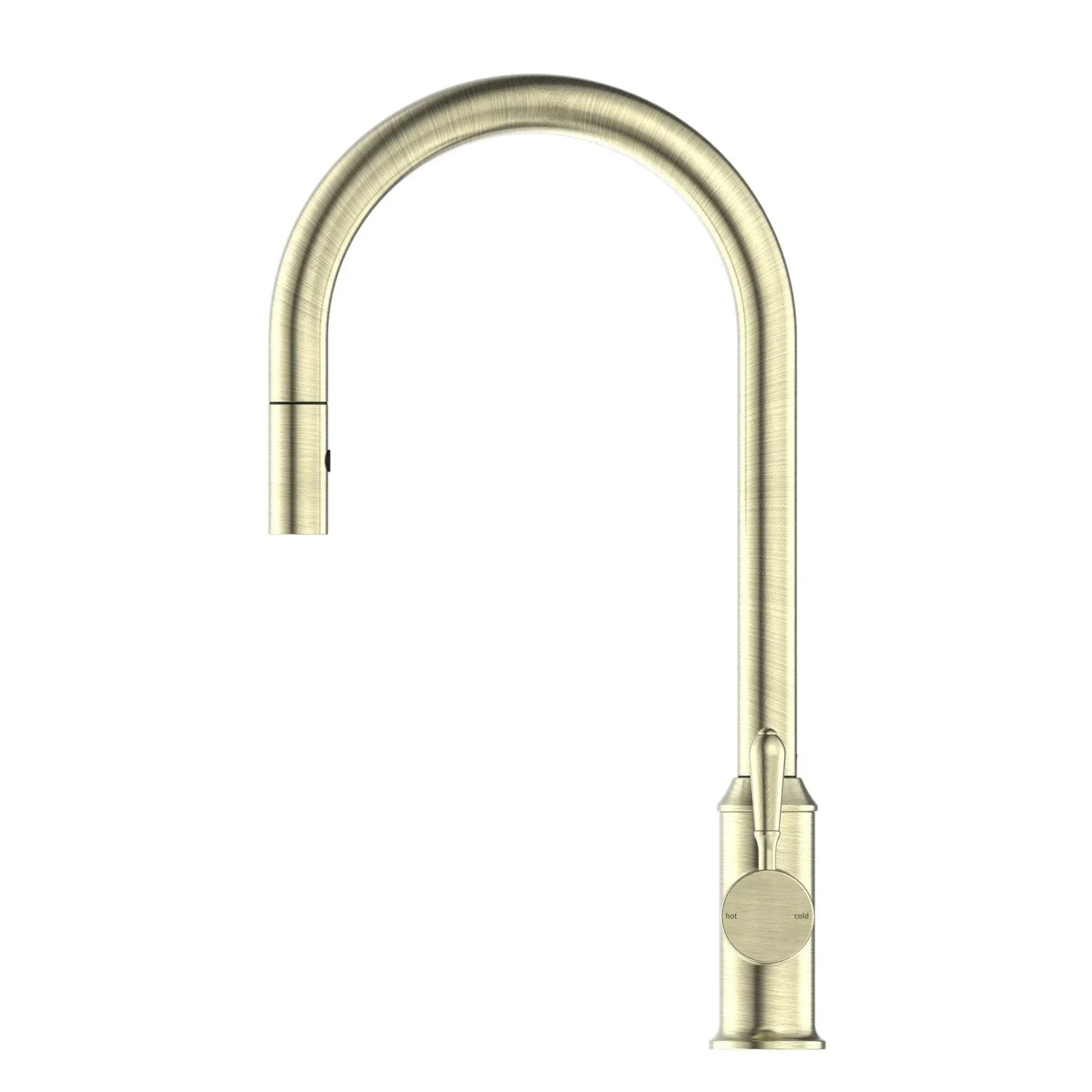 NERO YORK PULL OUT SINK MIXER WITH VEGIE SPRAY FUNCTION WITH METAL LEVER AGED BRASS - Ideal Bathroom CentreNR69210802AB