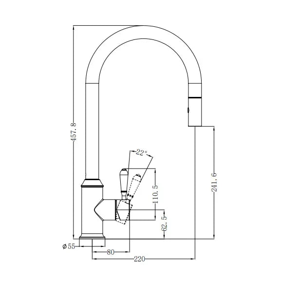 NERO YORK PULL OUT SINK MIXER WITH VEGIE SPRAY FUNCTION WITH METAL LEVER CHROME - Ideal Bathroom CentreNR69210802CH