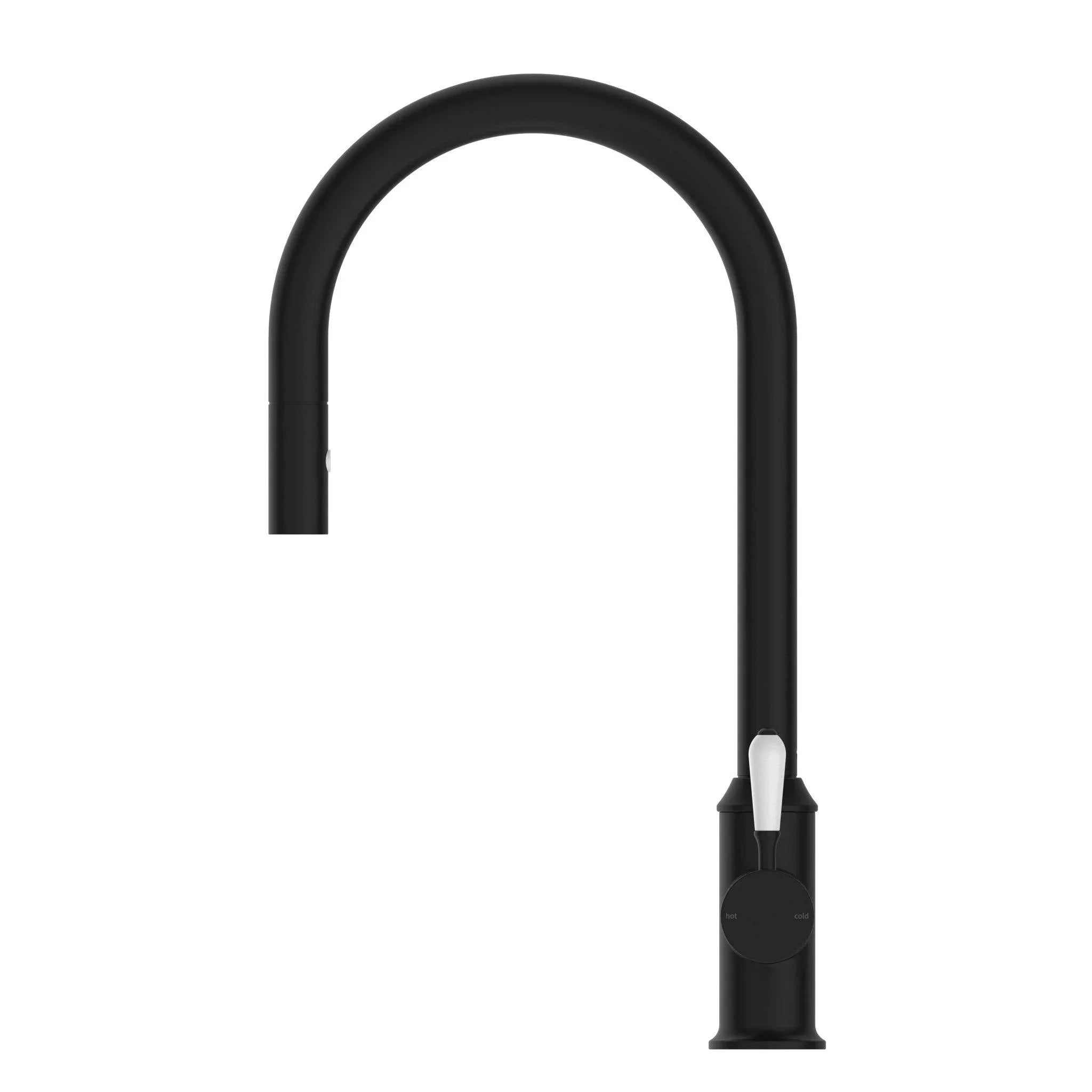 NERO YORK PULL OUT SINK MIXER WITH VEGIE SPRAY FUNCTION WITH WHITE PORCELAIN LEVER MATTE BLACK - Ideal Bathroom CentreNR69210801MB