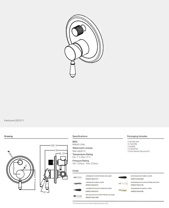 NERO YORK SHOWER MIXER WITH DIVERTOR WITH BLACK PORCELAIN LEVER CHROME - Ideal Bathroom CentreNR692109a03CH