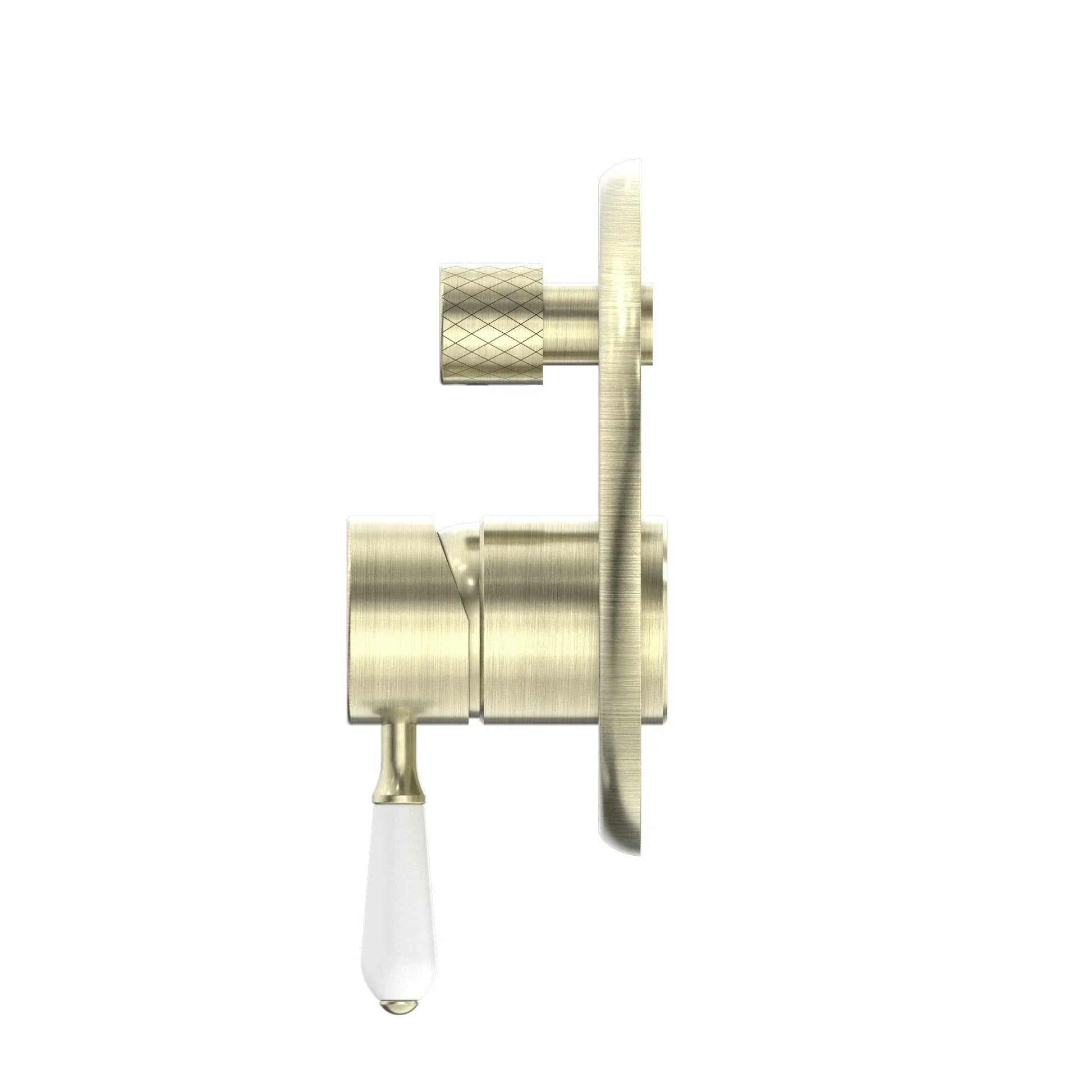 NERO YORK SHOWER MIXER WITH DIVERTOR WITH WHITE PORCELAIN LEVER AGED BRASS - Ideal Bathroom CentreNR692109a01AB