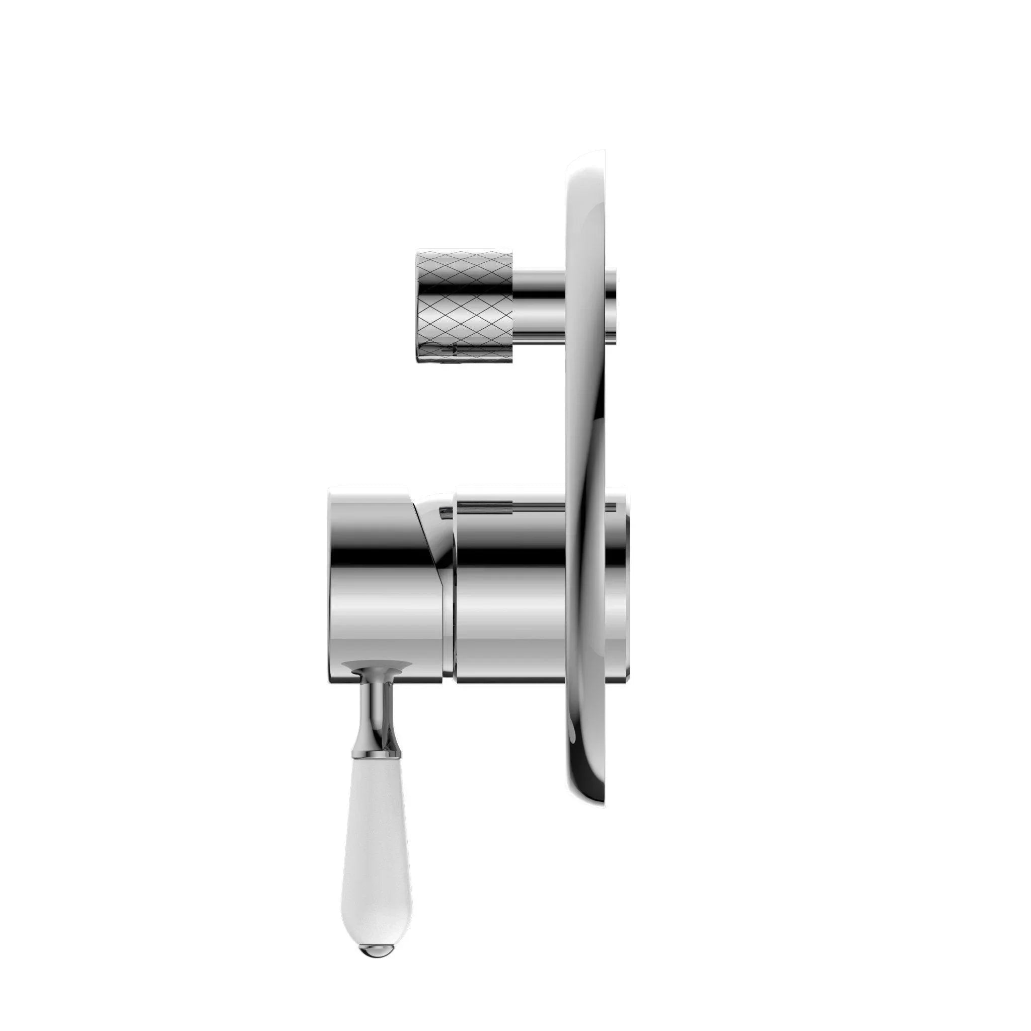 NERO YORK SHOWER MIXER WITH DIVERTOR WITH WHITE PORCELAIN LEVER CHROME - Ideal Bathroom CentreNR692109a01CH