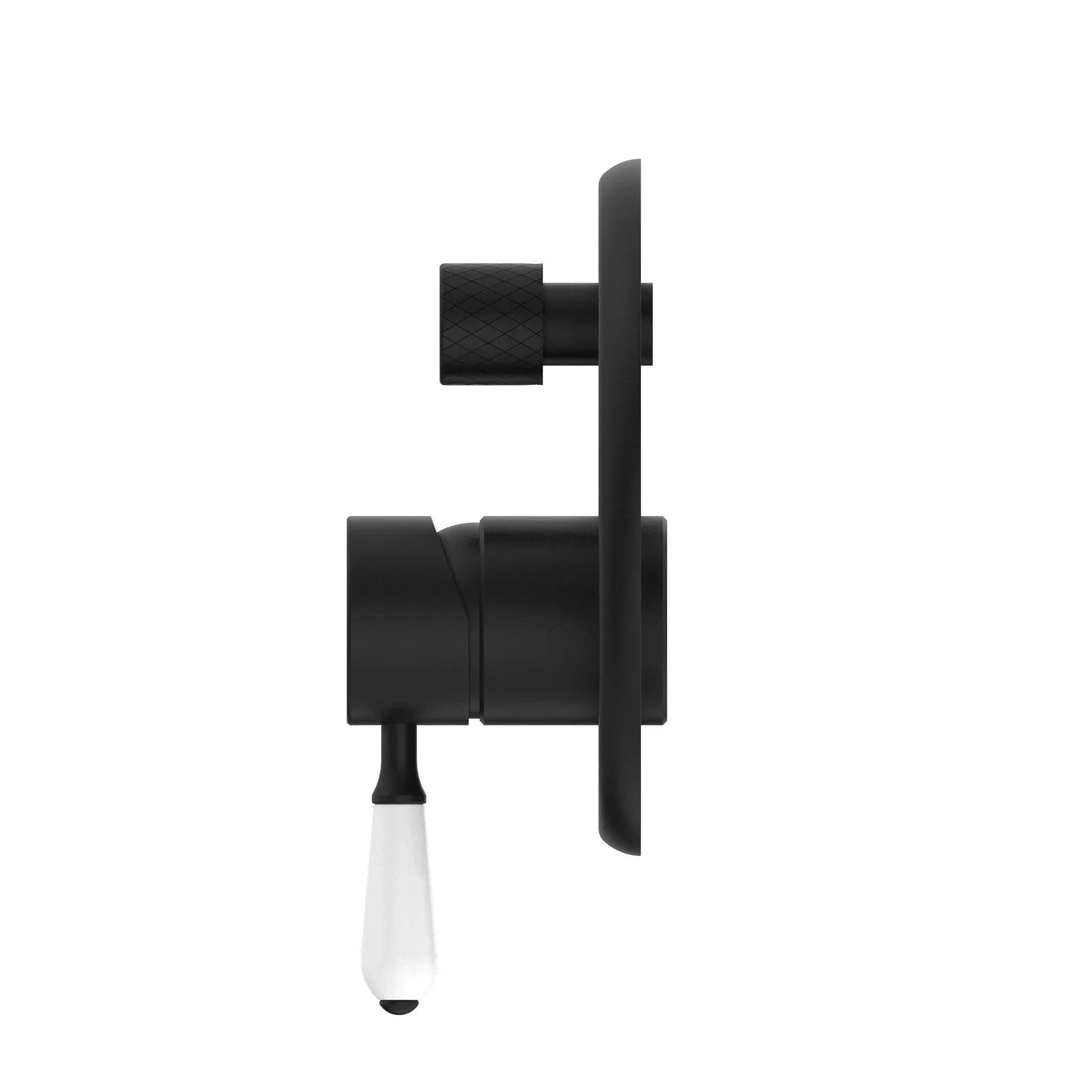 NERO YORK SHOWER MIXER WITH DIVERTOR WITH WHITE PORCELAIN LEVER MATTE BLACK - Ideal Bathroom CentreNR692109a01MB