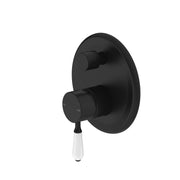 NERO YORK SHOWER MIXER WITH DIVERTOR WITH WHITE PORCELAIN LEVER MATTE BLACK - Ideal Bathroom CentreNR692109a01MB