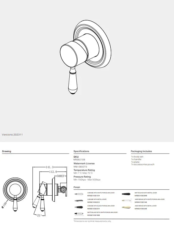 NERO YORK SHOWER MIXER WITH METAL LEVER AGED BRASS - Ideal Bathroom CentreNR69210902AB