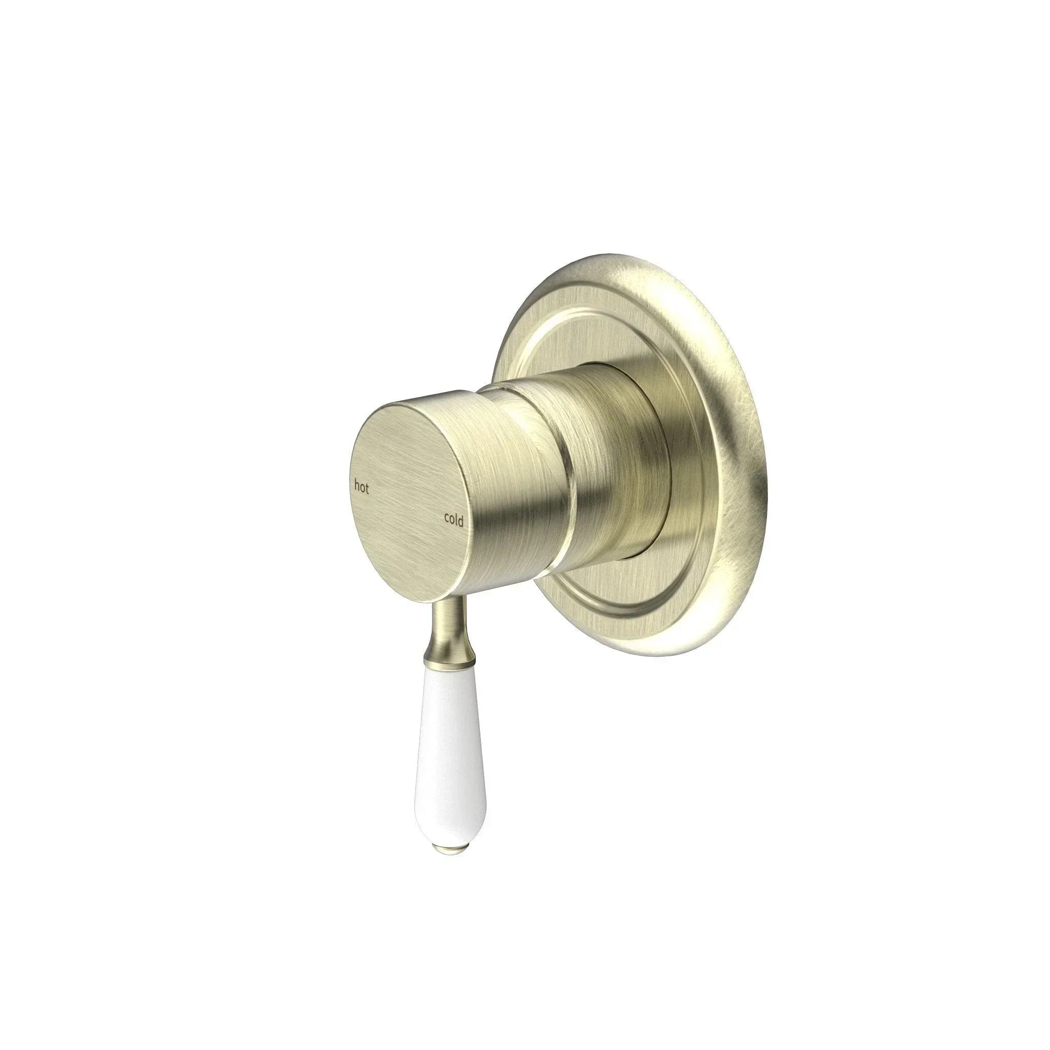 NERO YORK SHOWER MIXER WITH WHITE PORCELAIN LEVER AGED BRASS - Ideal Bathroom CentreNR69210901AB