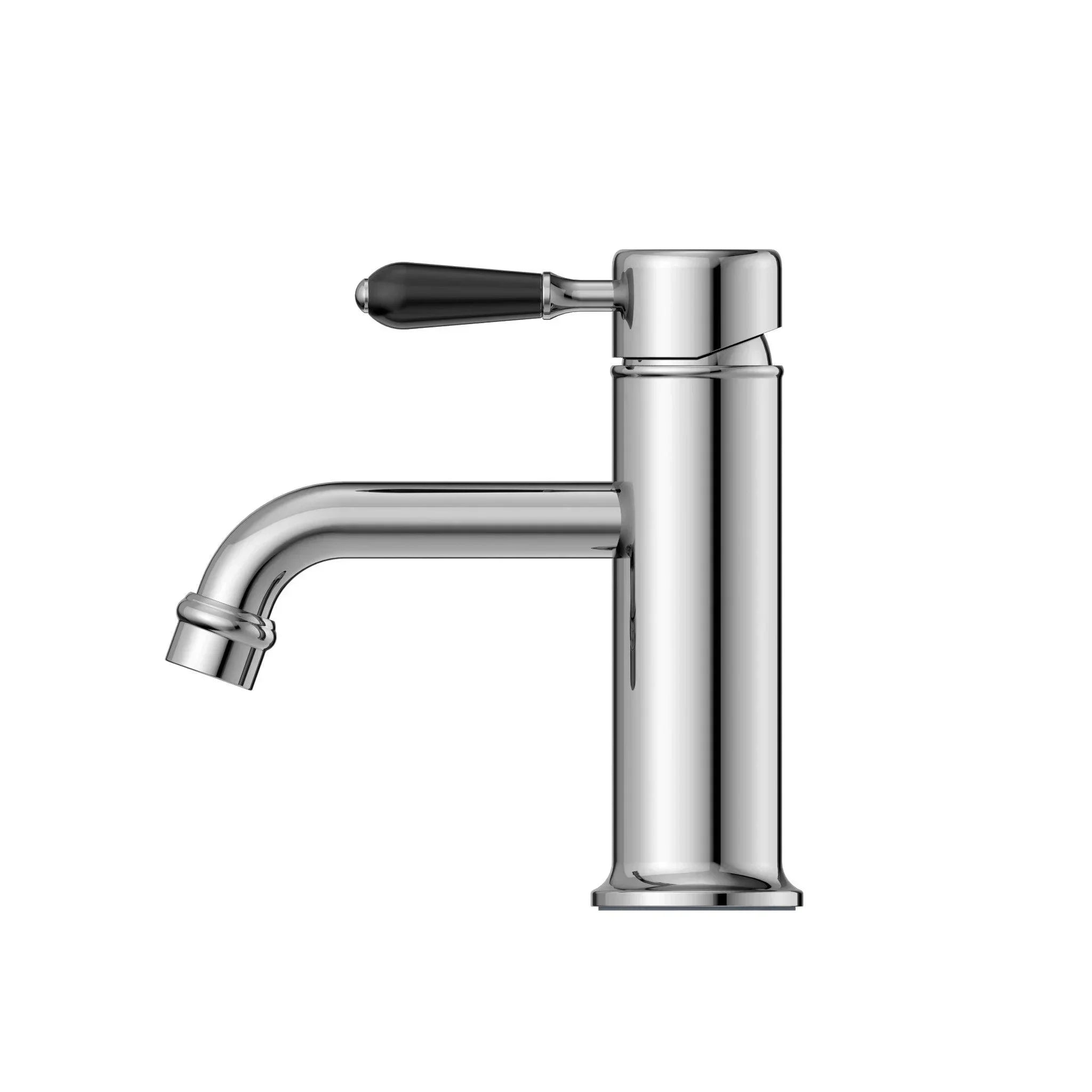 NERO YORK STRAIGHT BASIN MIXER WITH BLACK PORCELAIN LEVER CHROME - Ideal Bathroom CentreNR692101b03CH