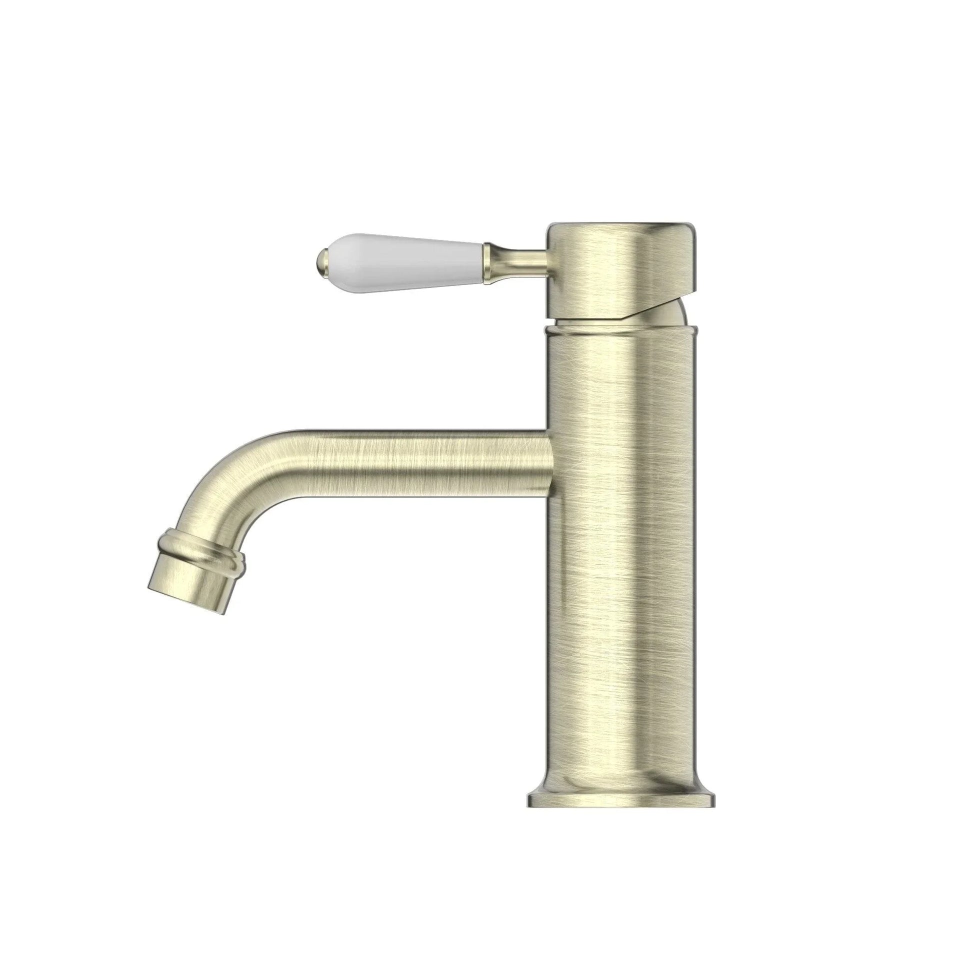 NERO YORK STRAIGHT BASIN MIXER WITH WHITE PORCELAIN LEVER AGED BRASS - Ideal Bathroom CentreNR692101b01AB
